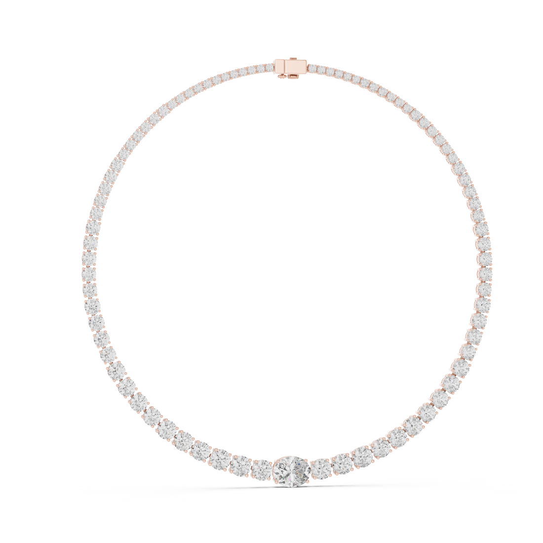 Elegant Oval Diamond Tennis Necklace in White Gold Minimal Luxury Wedding Necklace for Women