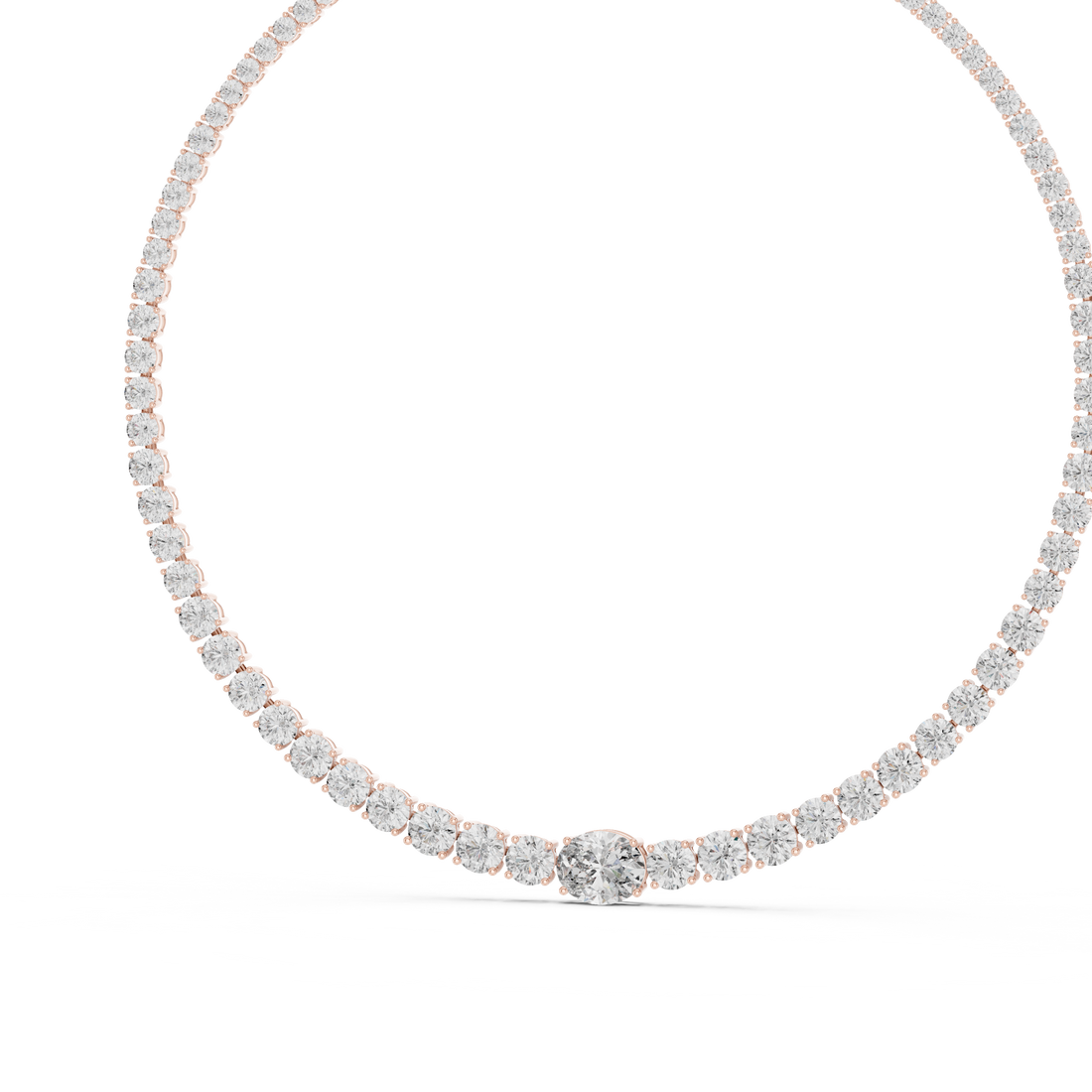 Elegant Oval Diamond Tennis Necklace in White Gold Minimal Luxury Wedding Necklace for Women