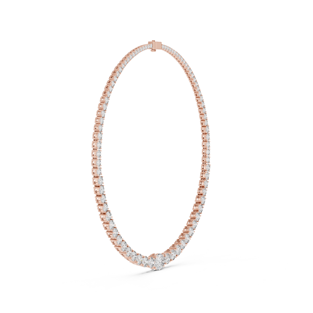 Elegant Oval Diamond Tennis Necklace in White Gold Minimal Luxury Wedding Necklace for Women
