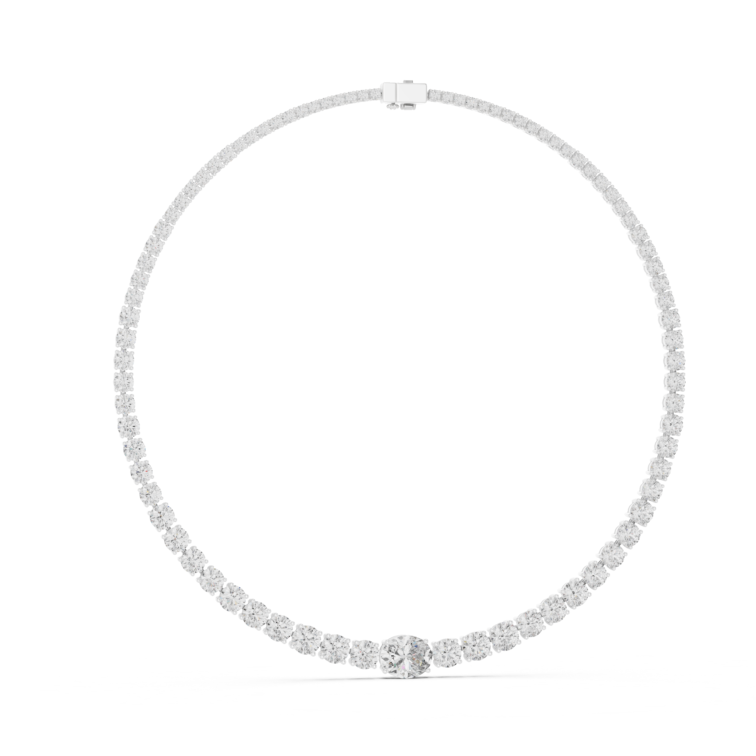 Elegant Oval Diamond Tennis Necklace in White Gold Minimal Luxury Wedding Necklace for Women