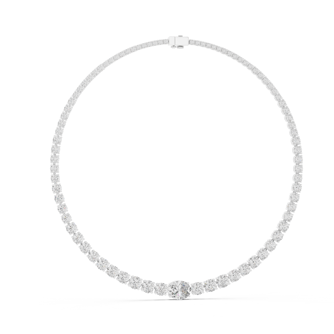 Elegant Oval Diamond Tennis Necklace in White Gold Minimal Luxury Wedding Necklace for Women