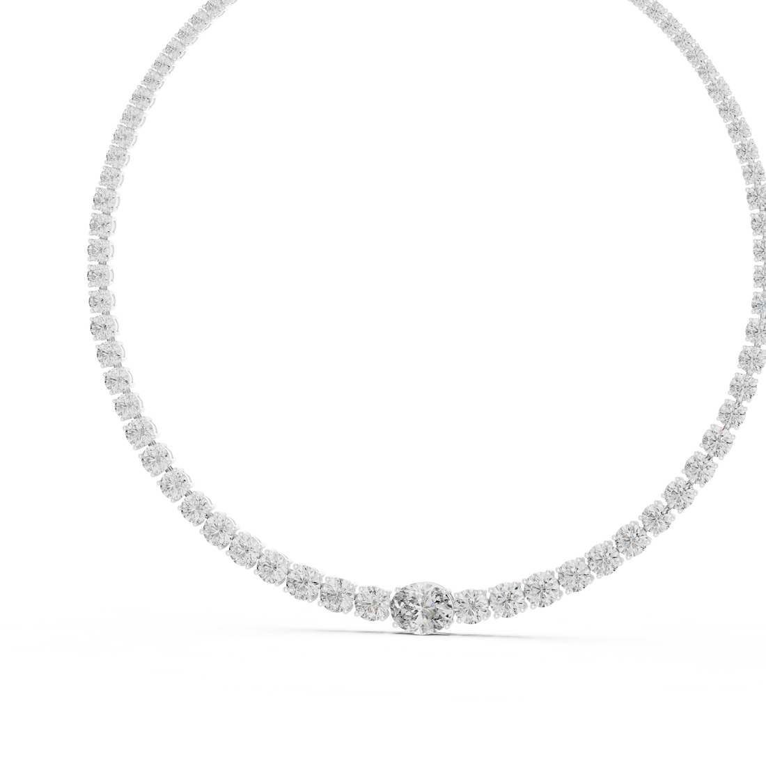 Elegant Oval Diamond Tennis Necklace in White Gold Minimal Luxury Wedding Necklace for Women