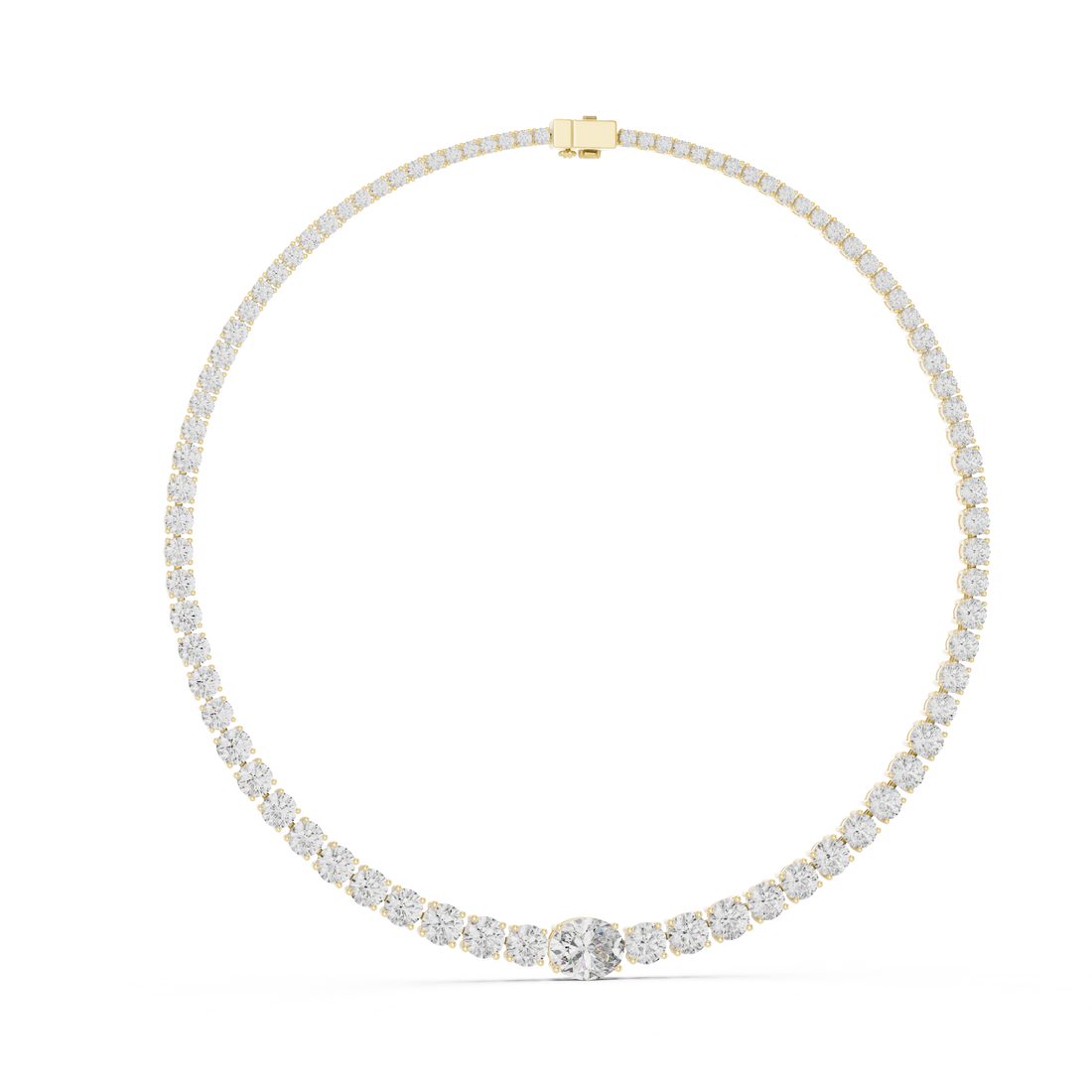 Elegant Oval Diamond Tennis Necklace in White Gold Minimal Luxury Wedding Necklace for Women