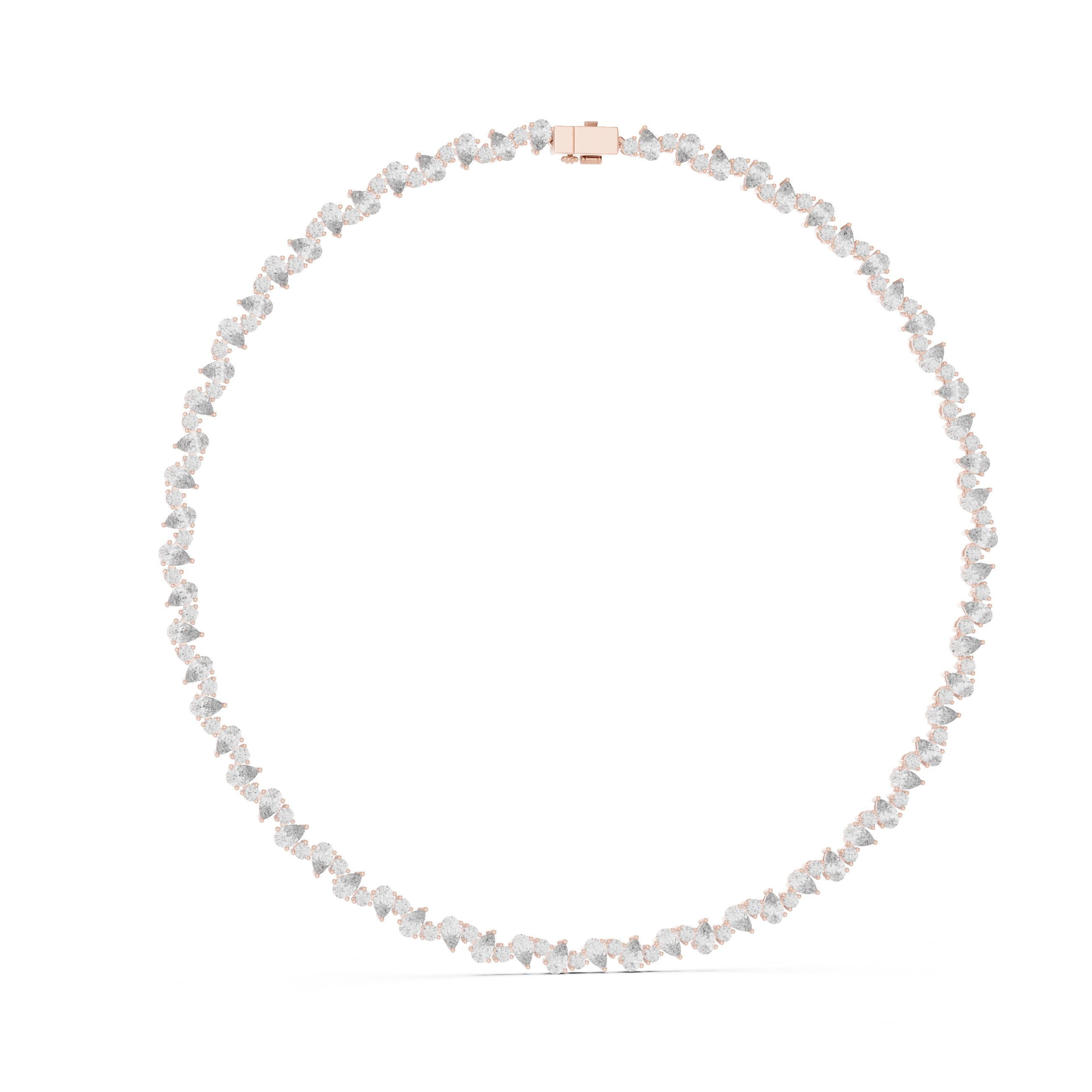 Bridal Style Diamond Tennis Choker Necklace with Pear Shaped Pendant in Rose Gold Finish
