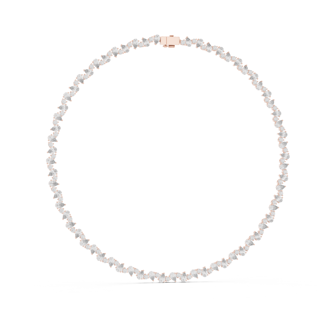 Bridal Style Diamond Tennis Choker Necklace with Pear Shaped Pendant in Rose Gold Finish