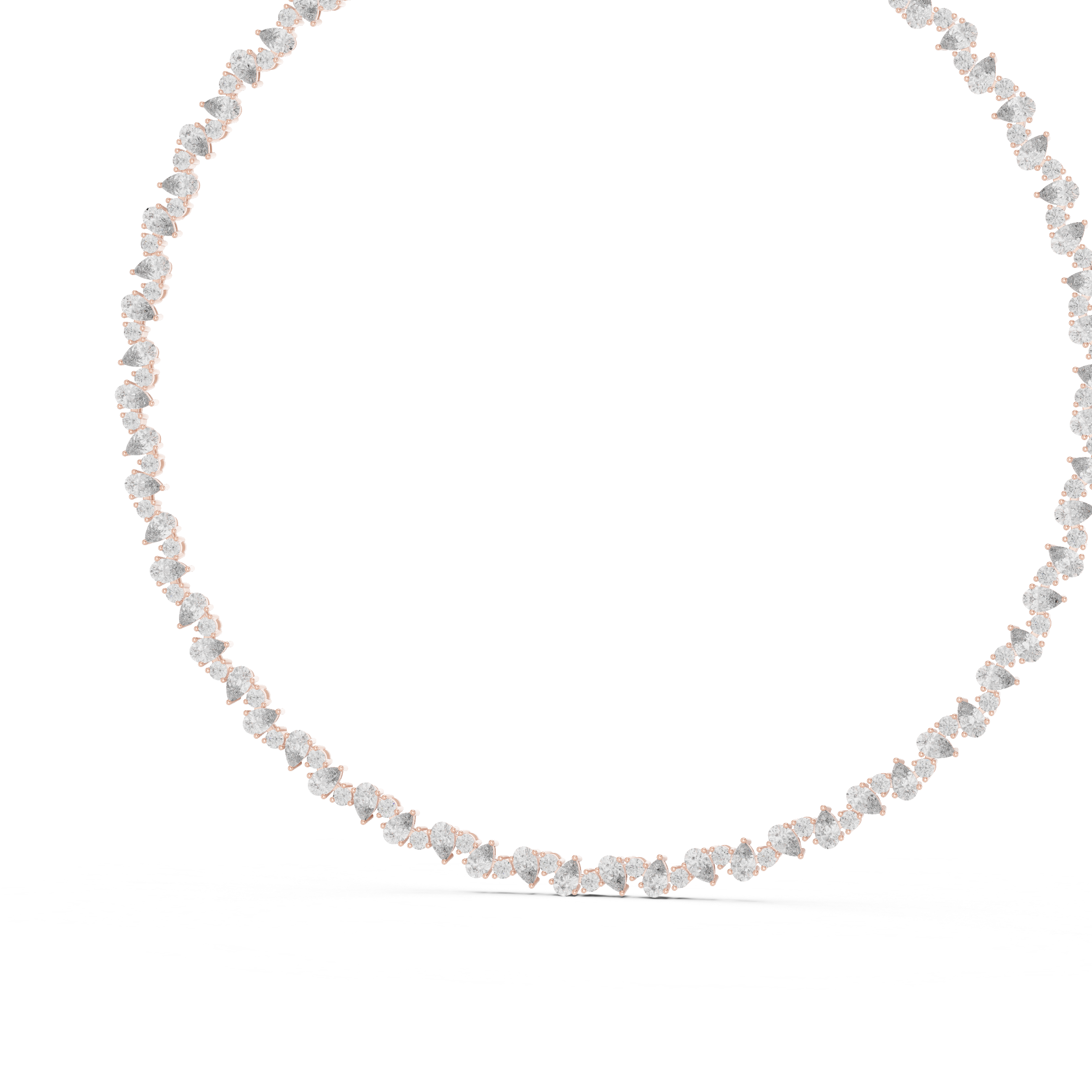 Bridal Style Diamond Tennis Choker Necklace with Pear Shaped Pendant in Rose Gold Finish