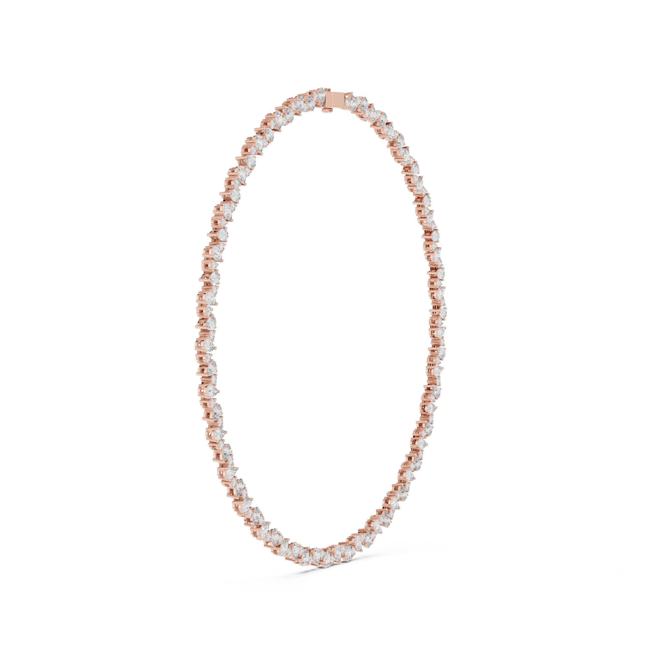 Bridal Style Diamond Tennis Choker Necklace with Pear Shaped Pendant in Rose Gold Finish