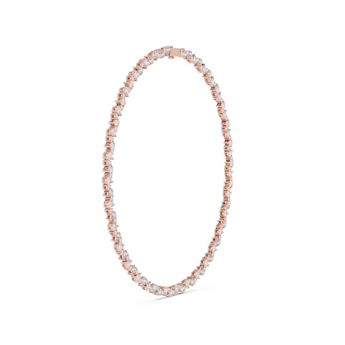Bridal Style Diamond Tennis Choker Necklace with Pear Shaped Pendant in Rose Gold Finish