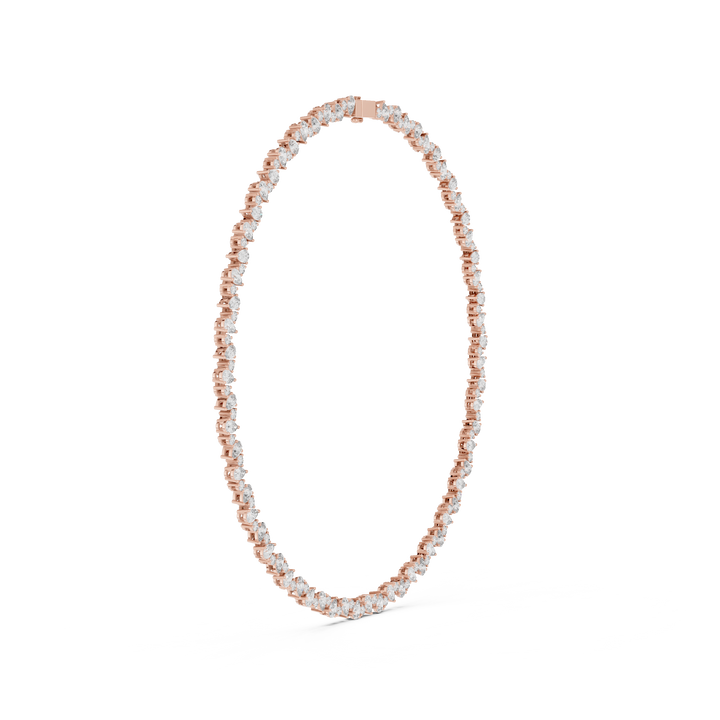 Bridal Style Diamond Tennis Choker Necklace with Pear Shaped Pendant in Rose Gold Finish