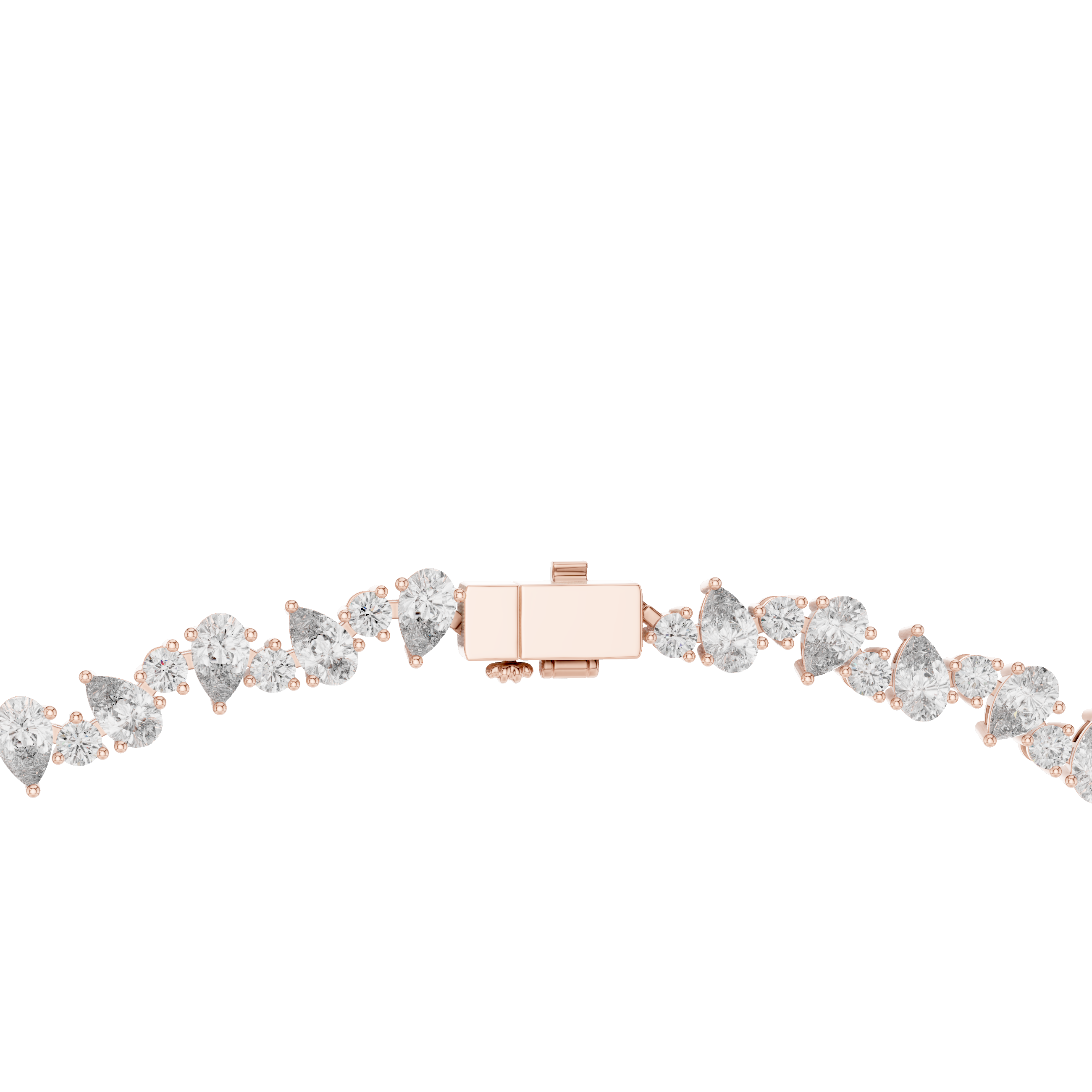 Bridal Style Diamond Tennis Choker Necklace with Pear Shaped Pendant in Rose Gold Finish