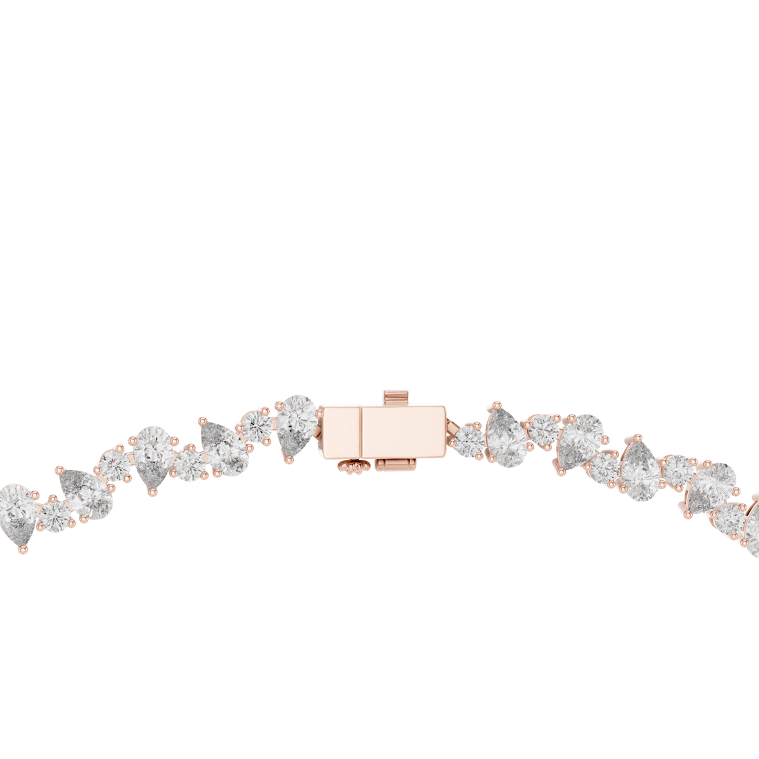 Bridal Style Diamond Tennis Choker Necklace with Pear Shaped Pendant in Rose Gold Finish