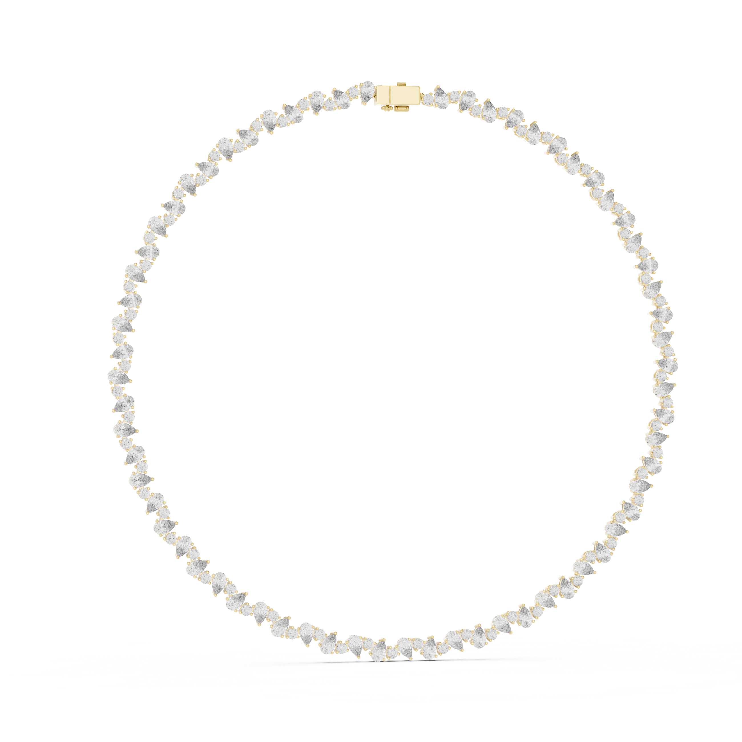 Bridal Style Diamond Tennis Choker Necklace with Pear Shaped Pendant in Rose Gold Finish
