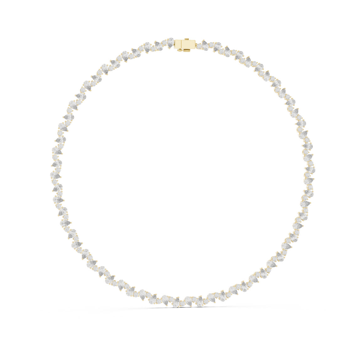 Bridal Style Diamond Tennis Choker Necklace with Pear Shaped Pendant in Rose Gold Finish