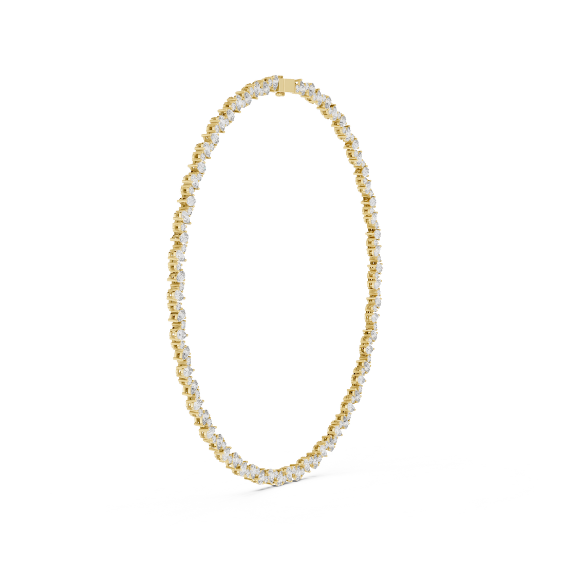 Bridal Style Diamond Tennis Choker Necklace with Pear Shaped Pendant in Rose Gold Finish