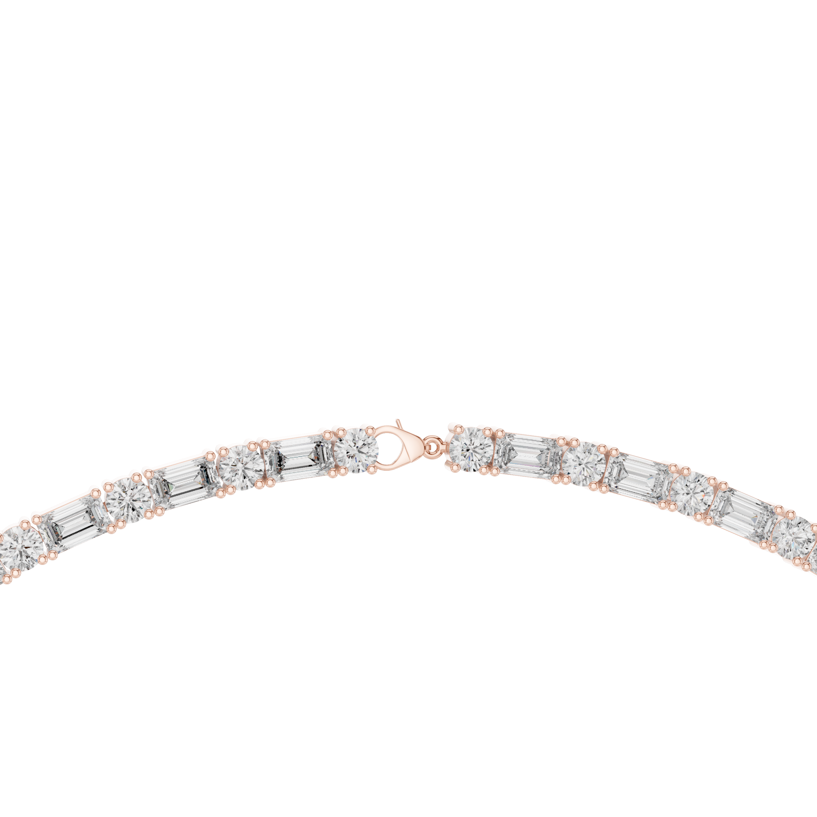 Rose Gold Diamond Collar Necklace with Emerald Shape Stones Elegant Bridal Necklace for Women