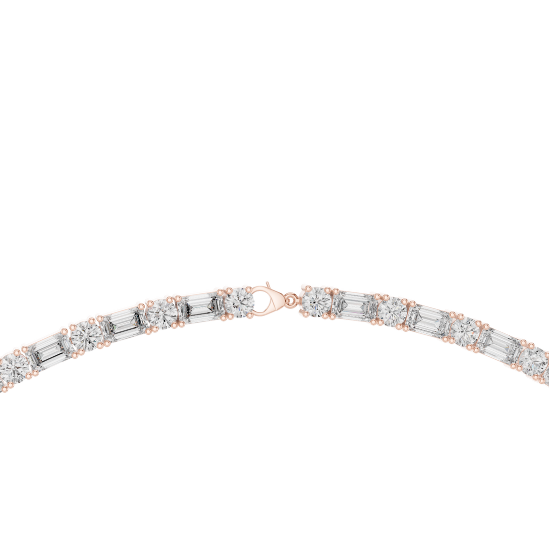 Rose Gold Diamond Collar Necklace with Emerald Shape Stones Elegant Bridal Necklace for Women