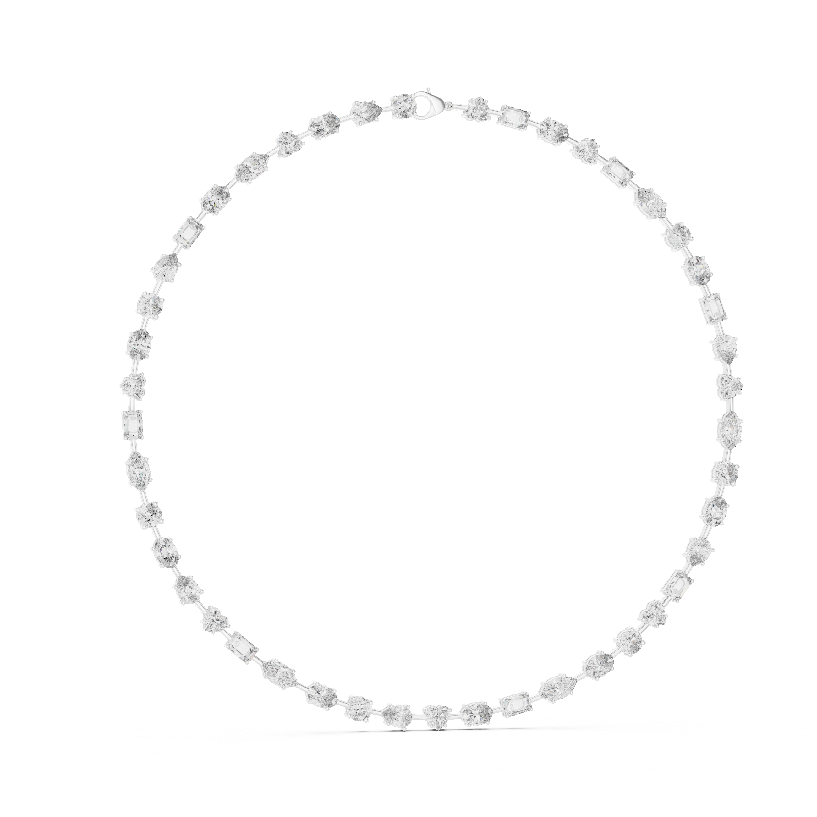 Minimalist Fancy Diamond Tennis Necklace in White Gold for Women