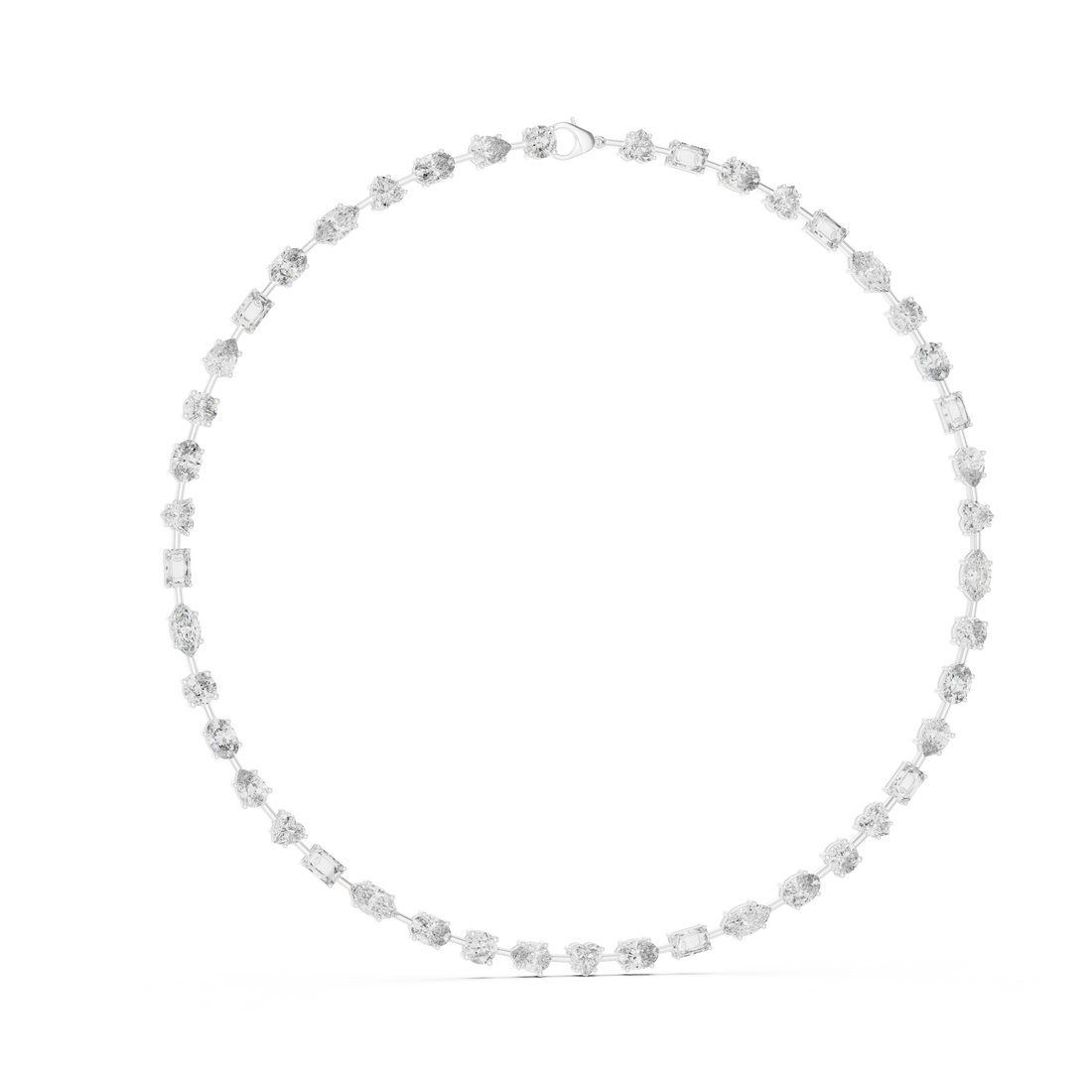 Minimalist Fancy Diamond Tennis Necklace in White Gold for Women