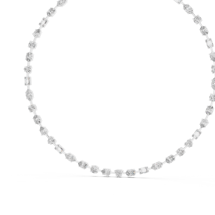 Minimalist Fancy Diamond Tennis Necklace in White Gold for Women