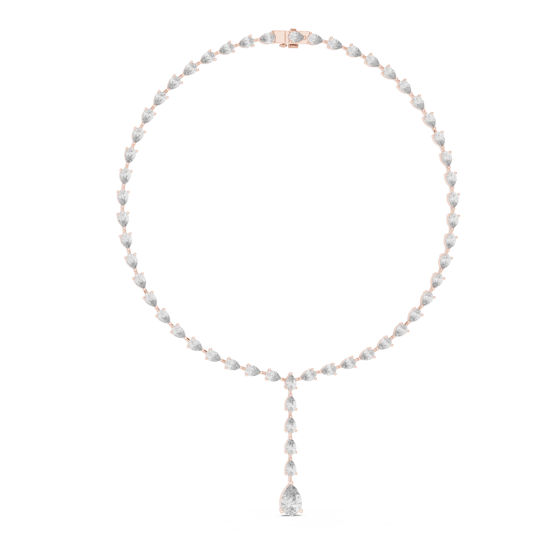 Luxury Diamond Y Necklace with Pear Shaped Stones in Rose Gold Fine Jewelry for Women