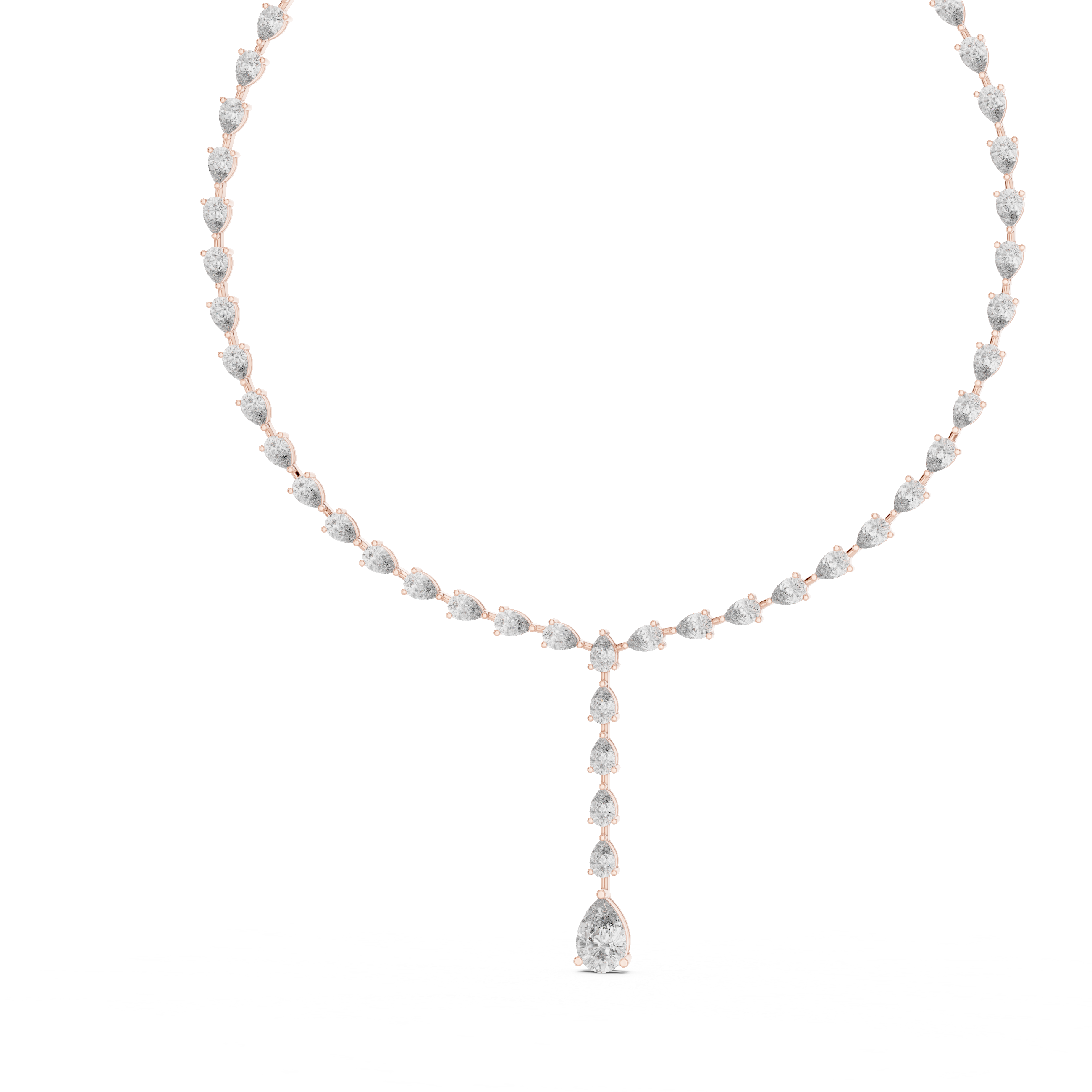 Luxury Diamond Y Necklace with Pear Shaped Stones in Rose Gold Fine Jewelry for Women