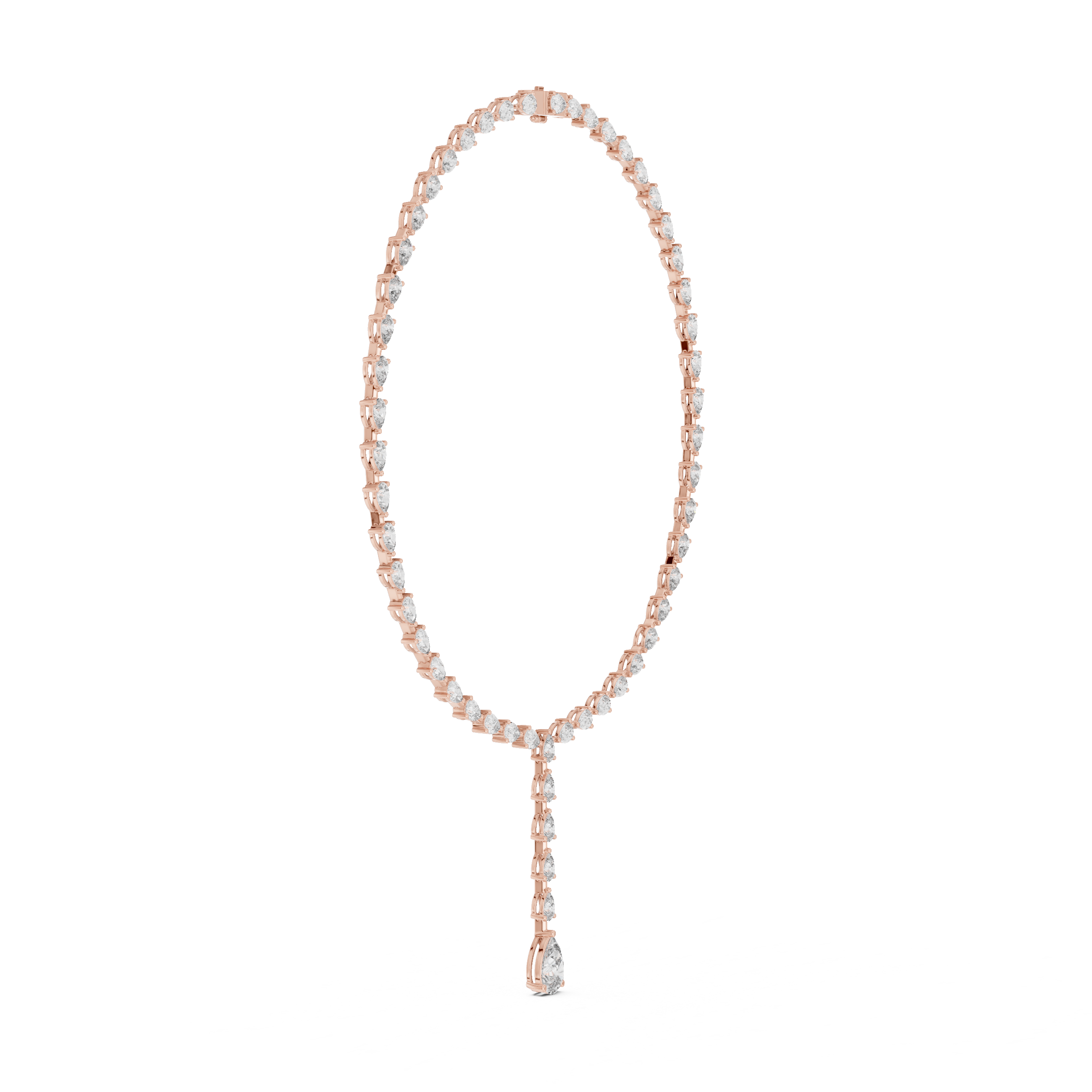 Luxury Diamond Y Necklace with Pear Shaped Stones in Rose Gold Fine Jewelry for Women