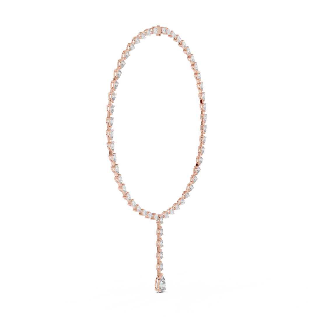 Luxury Diamond Y Necklace with Pear Shaped Stones in Rose Gold Fine Jewelry for Women