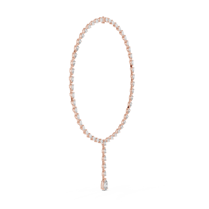 Luxury Diamond Y Necklace with Pear Shaped Stones in Rose Gold Fine Jewelry for Women