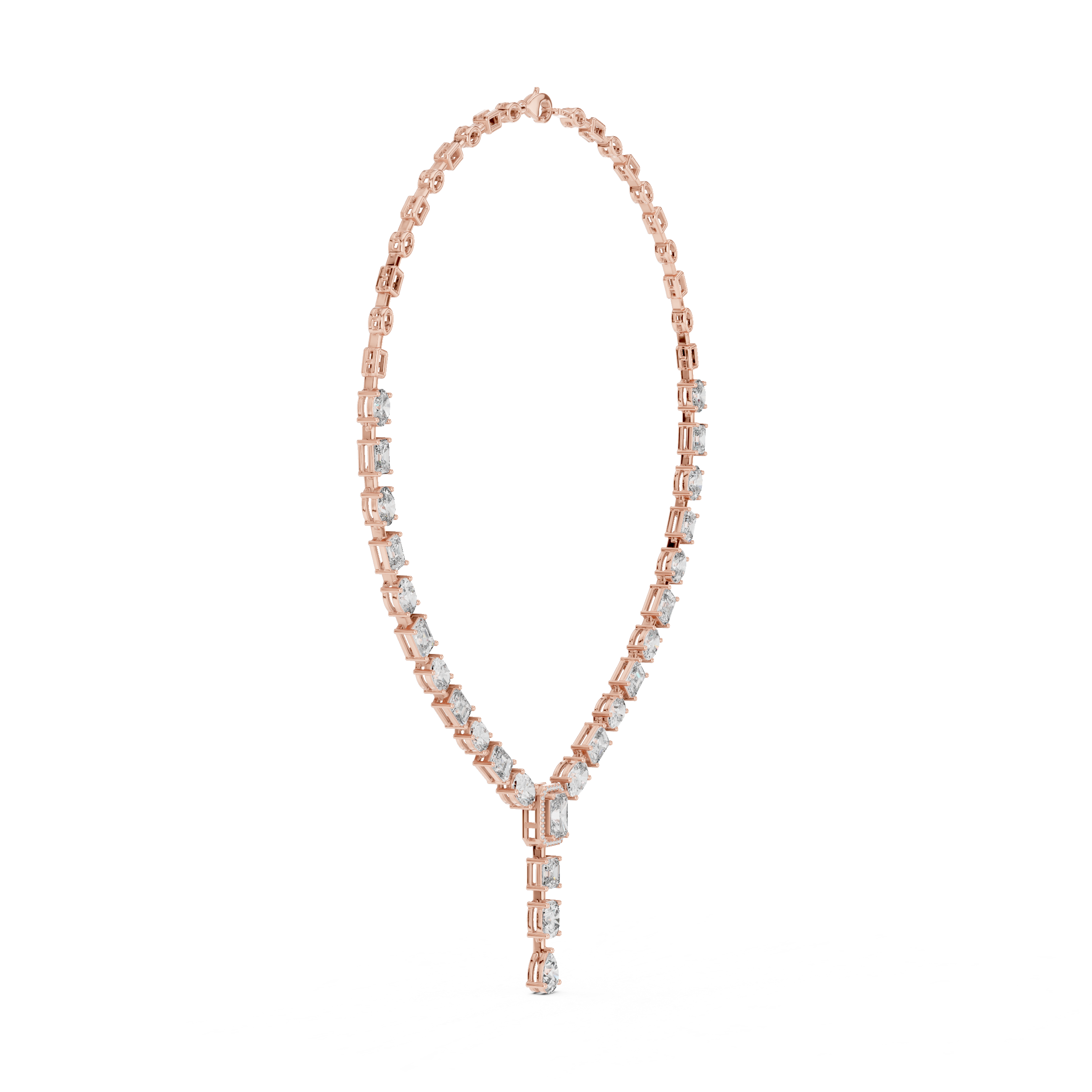 White Gold Diamond Statement Necklace with Emerald Cut Center and Pear Drop Pendant
