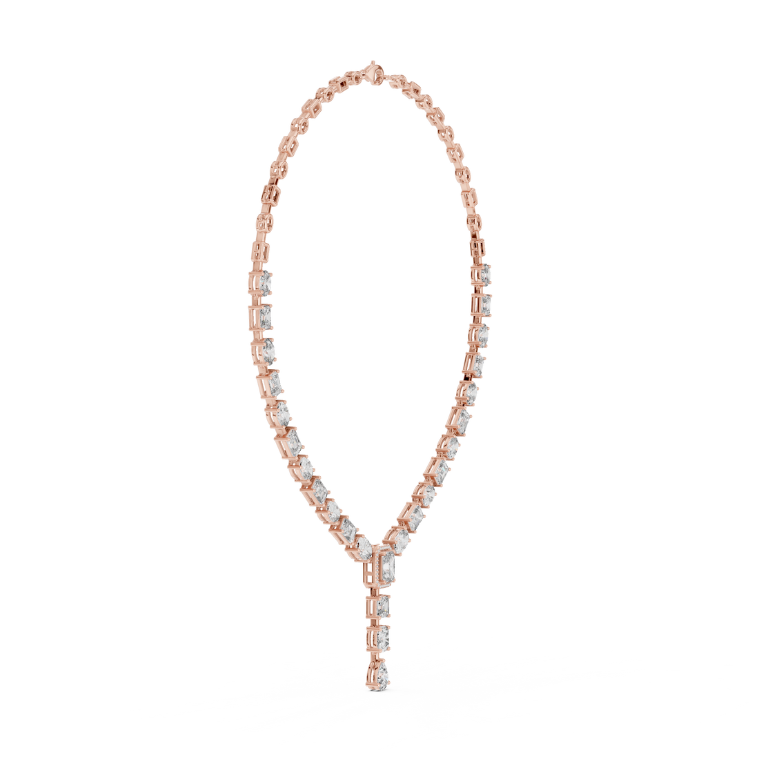 White Gold Diamond Statement Necklace with Emerald Cut Center and Pear Drop Pendant