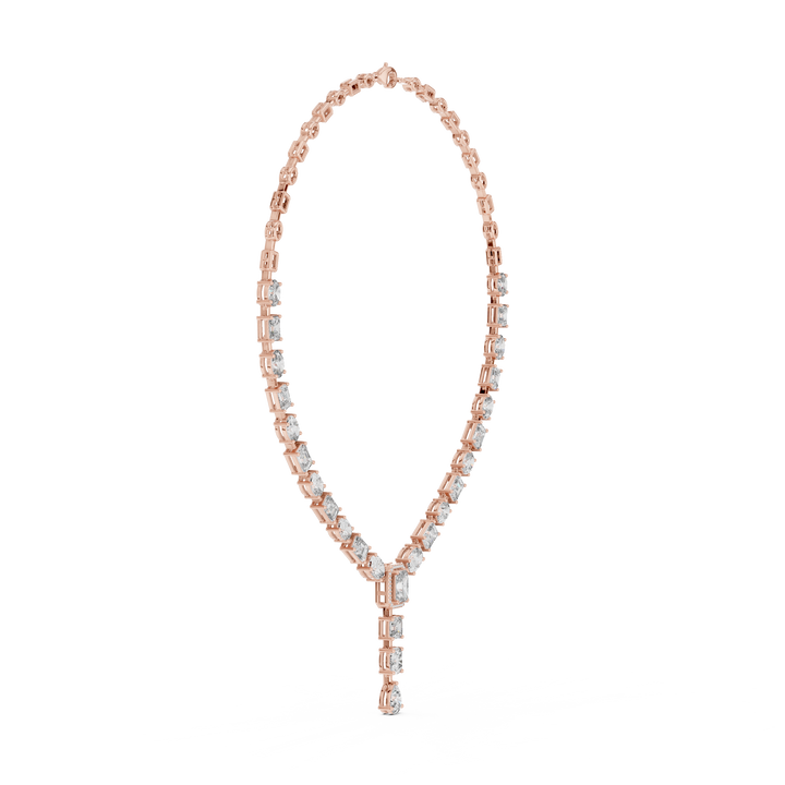 White Gold Diamond Statement Necklace with Emerald Cut Center and Pear Drop Pendant