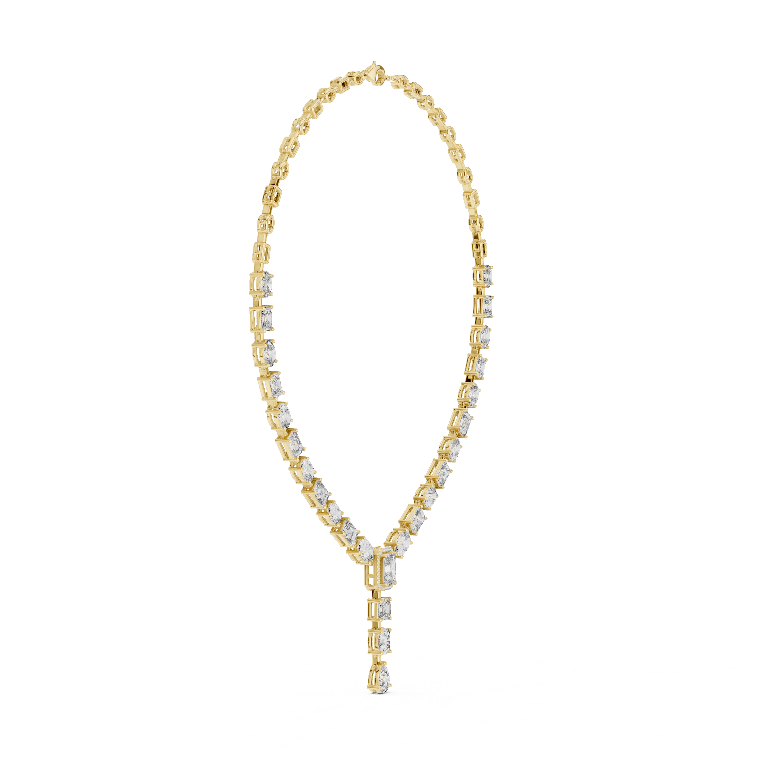 White Gold Diamond Statement Necklace with Emerald Cut Center and Pear Drop Pendant