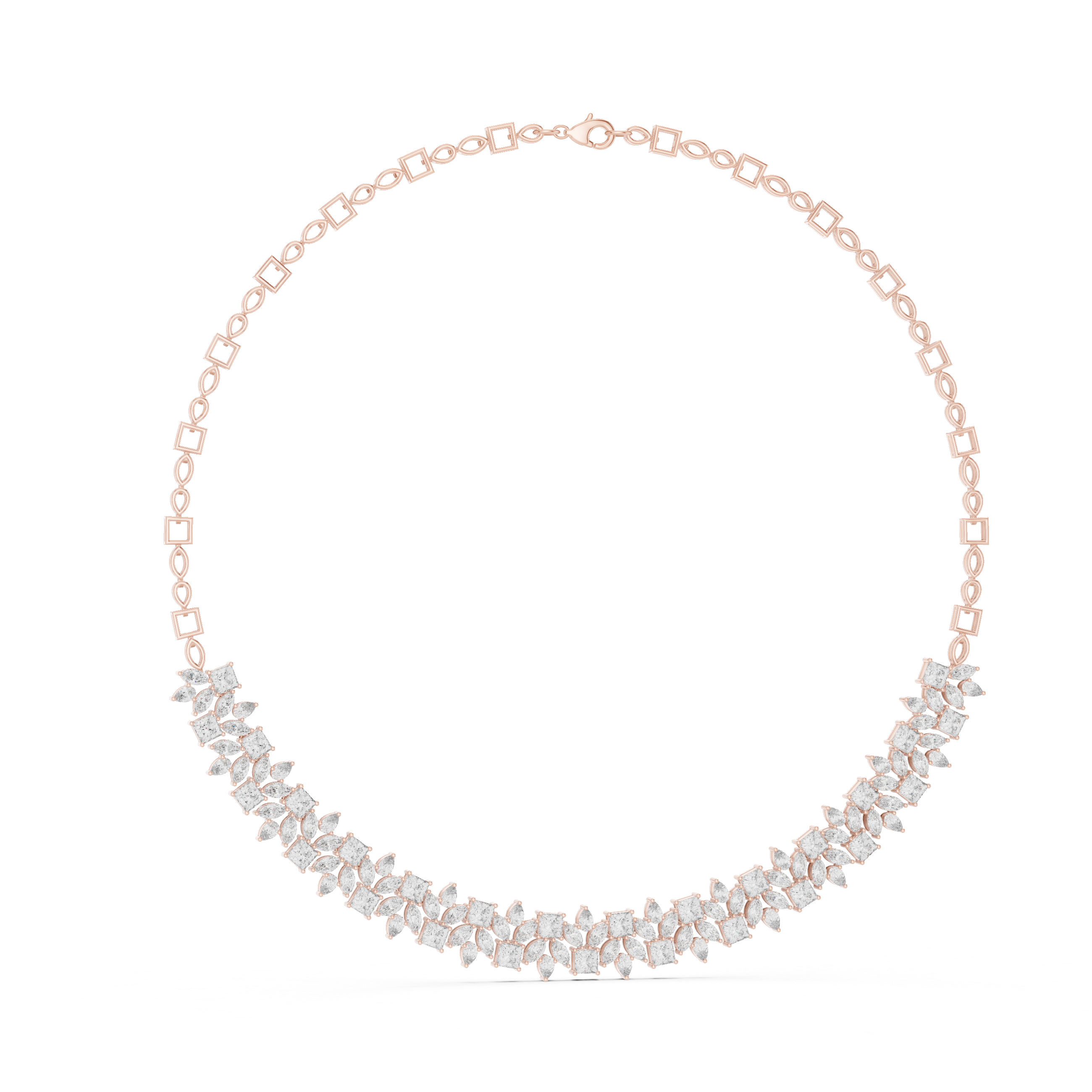 Luxury Fancy Cut Diamond Necklace in Rose Gold Elegant Floral Link Bridal Necklace for Women