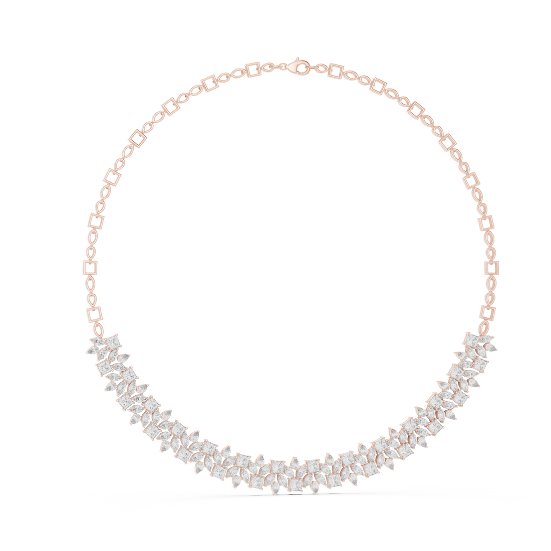 Luxury Fancy Cut Diamond Necklace in Rose Gold Elegant Floral Link Bridal Necklace for Women