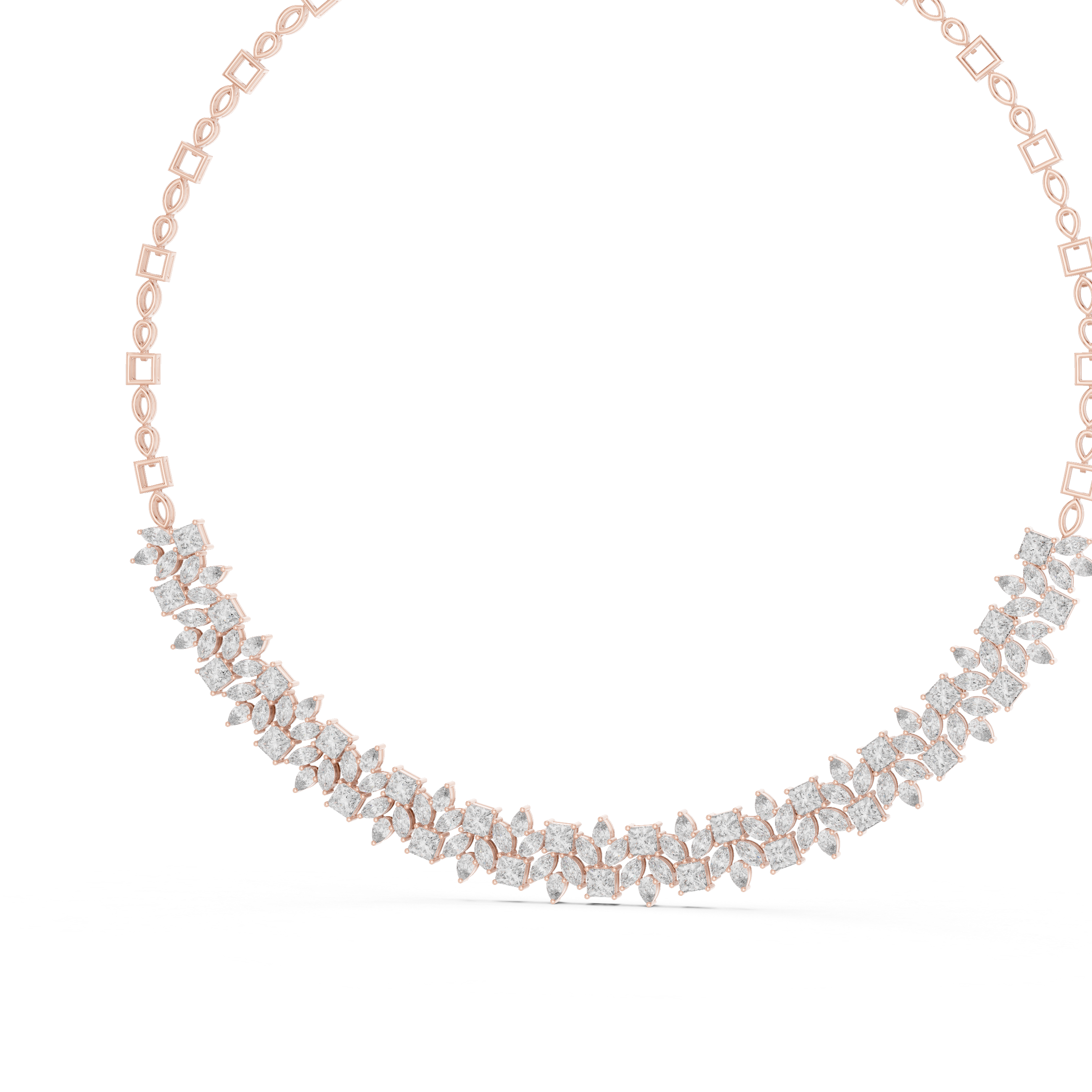 Luxury Fancy Cut Diamond Necklace in Rose Gold Elegant Floral Link Bridal Necklace for Women