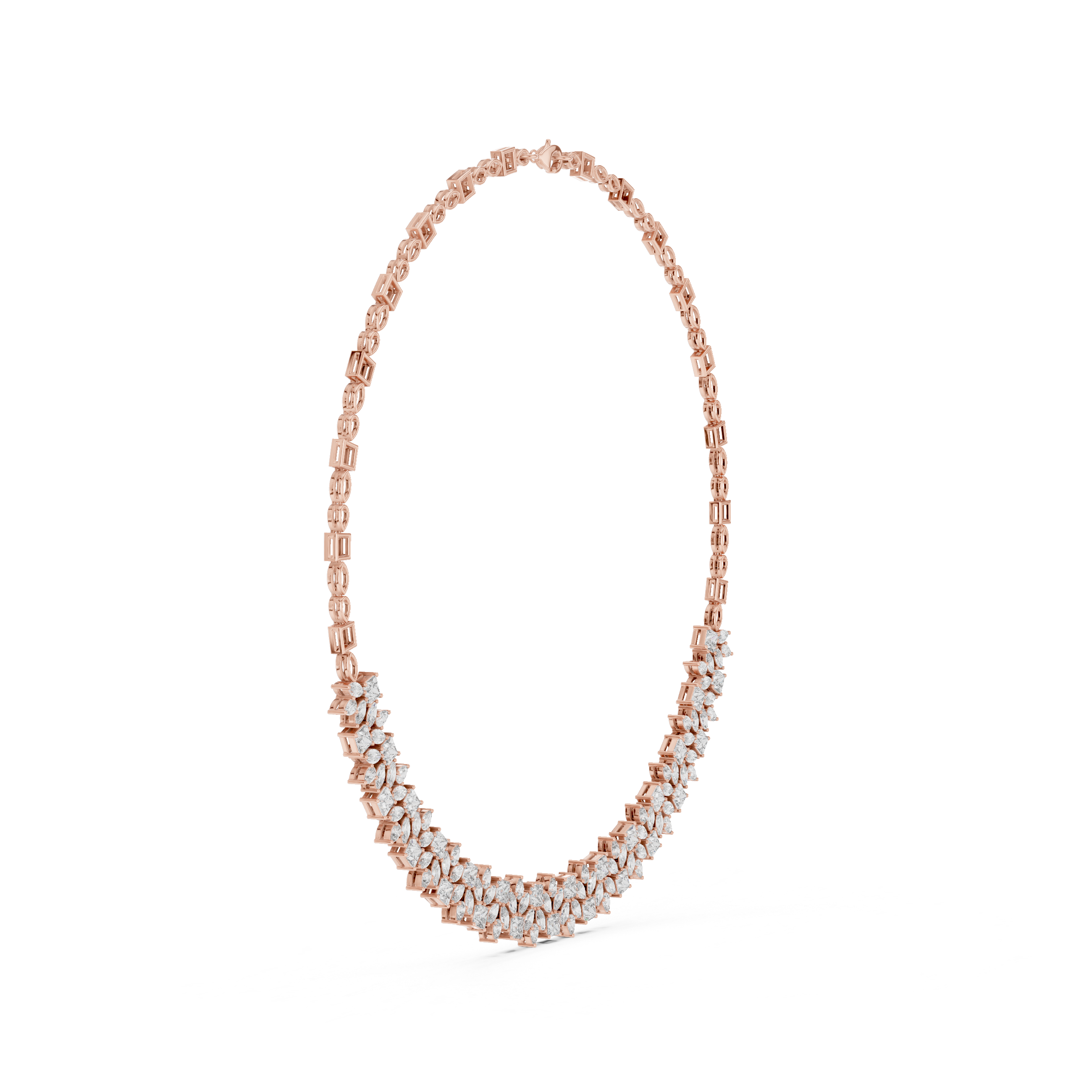 Luxury Fancy Cut Diamond Necklace in Rose Gold Elegant Floral Link Bridal Necklace for Women