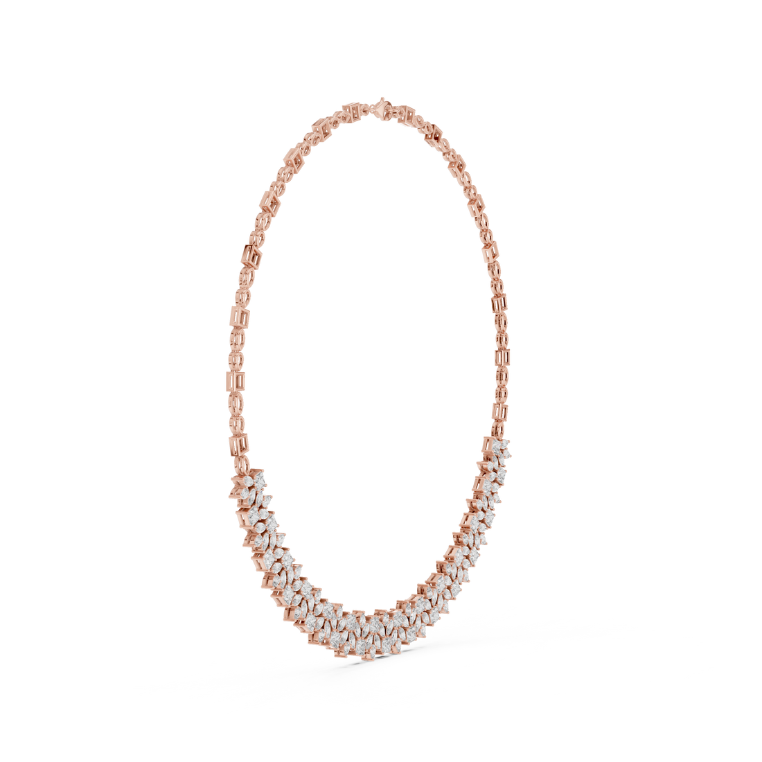 Luxury Fancy Cut Diamond Necklace in Rose Gold Elegant Floral Link Bridal Necklace for Women
