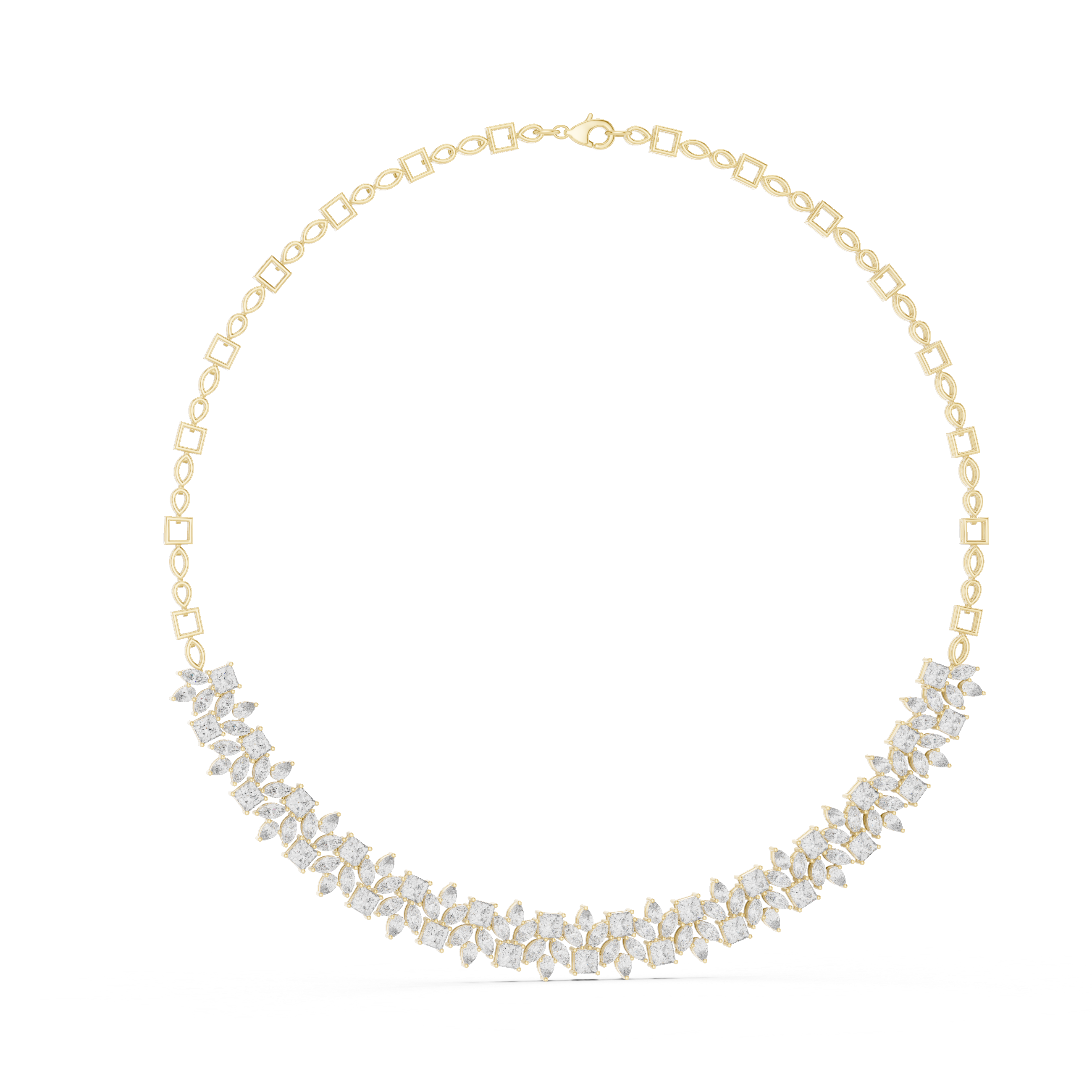 Luxury Fancy Cut Diamond Necklace in Rose Gold Elegant Floral Link Bridal Necklace for Women