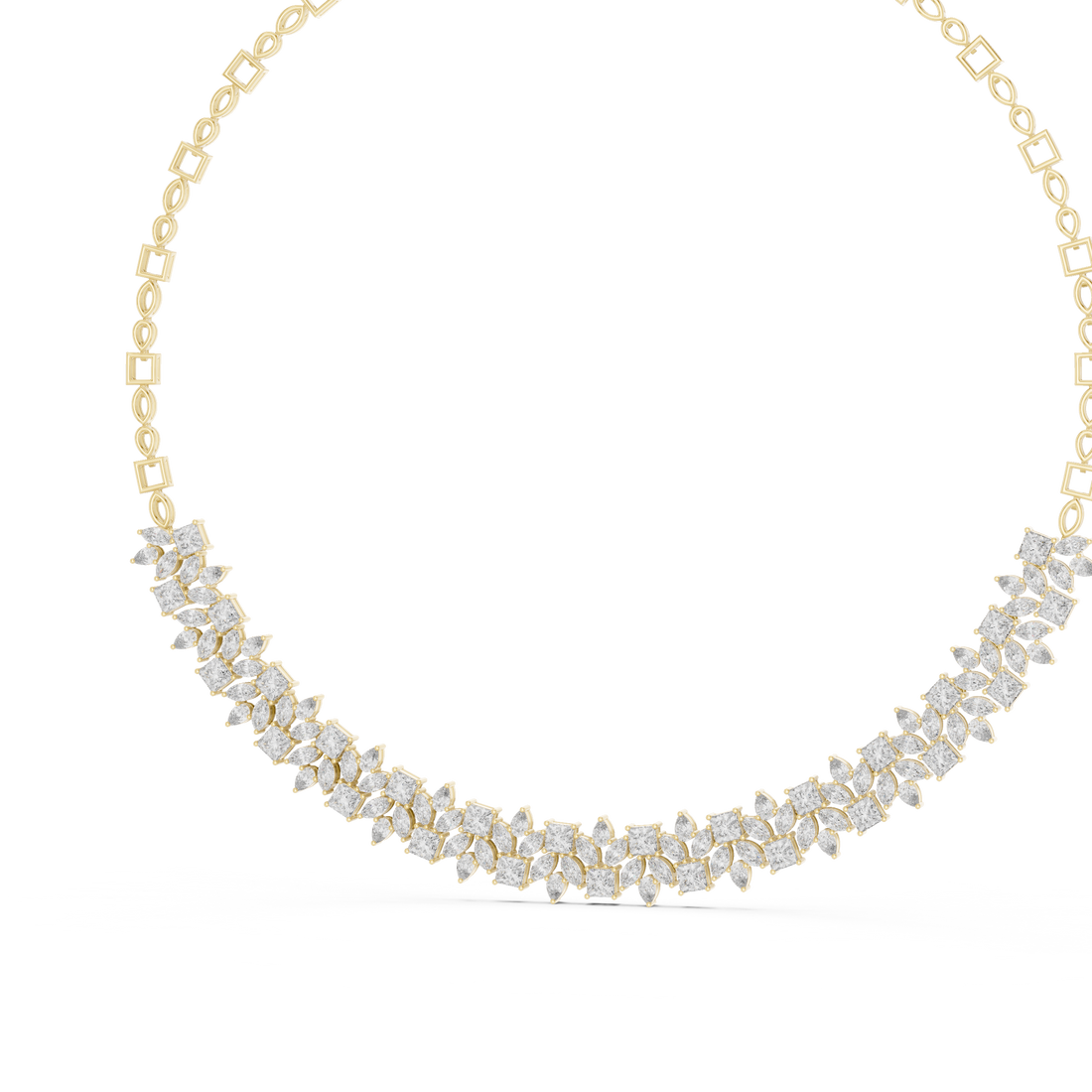 Luxury Fancy Cut Diamond Necklace in Rose Gold Elegant Floral Link Bridal Necklace for Women