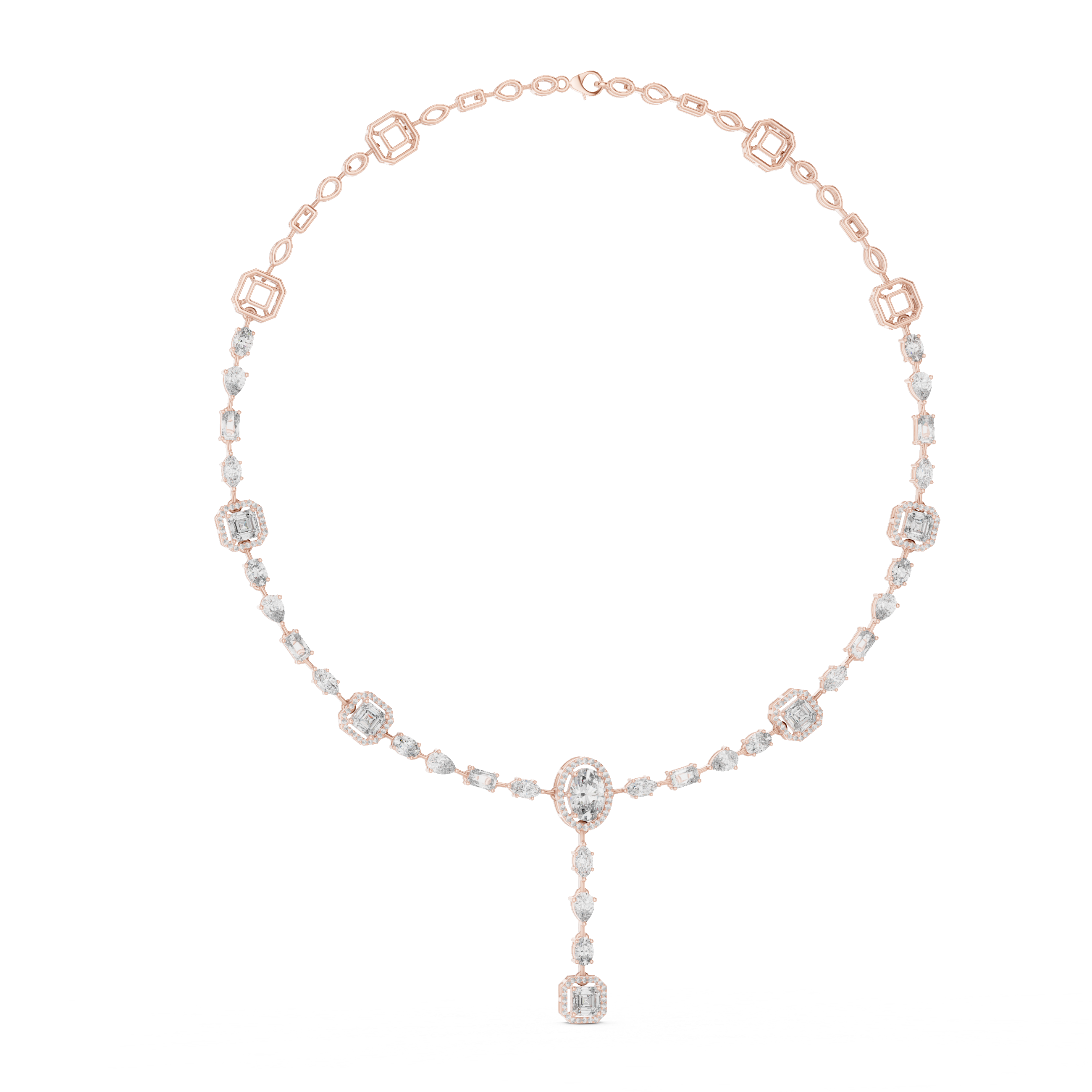Women’s Luxury Vintage Diamond Necklace with Geometric Details and Elegant Drop Pendant