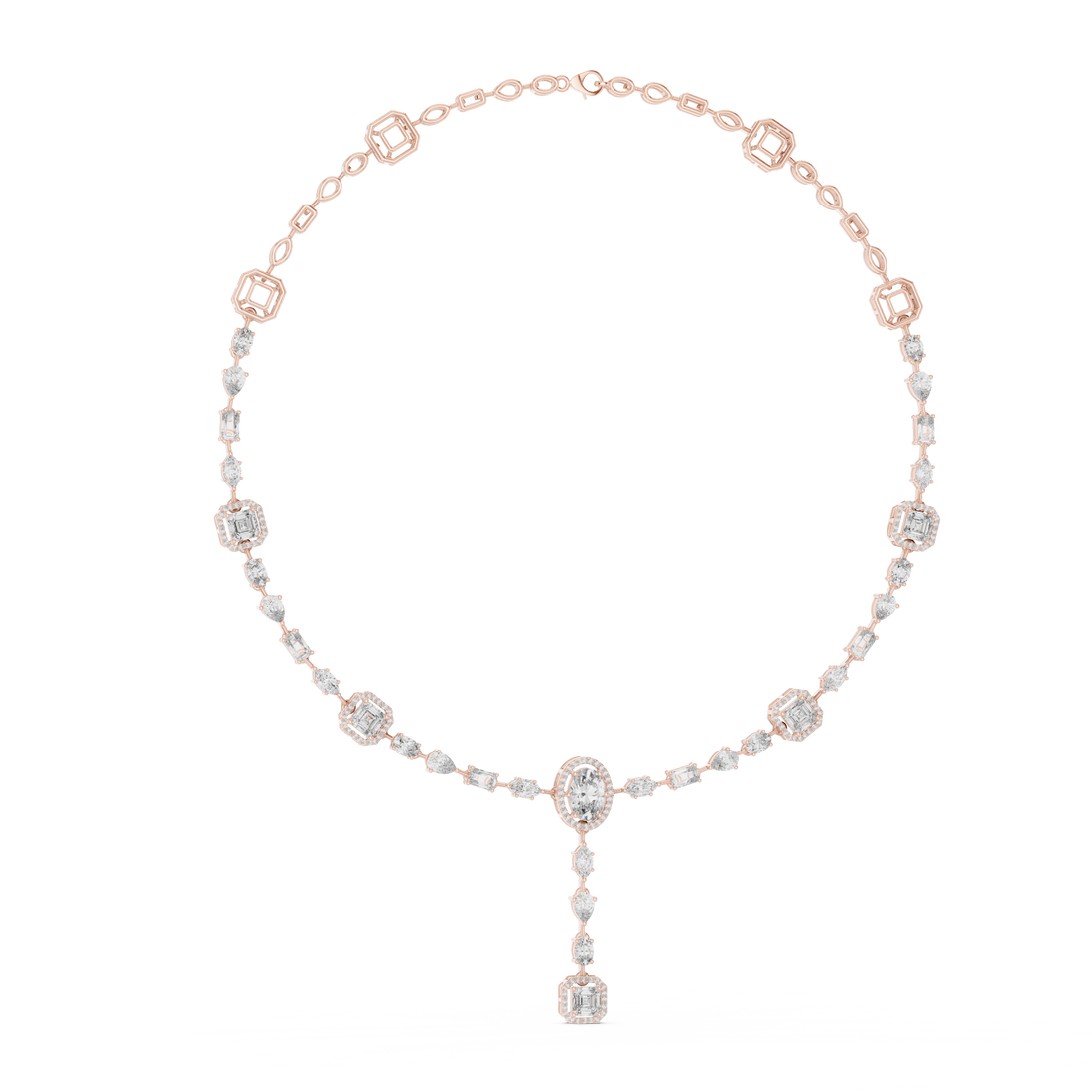 Women’s Luxury Vintage Diamond Necklace with Geometric Details and Elegant Drop Pendant