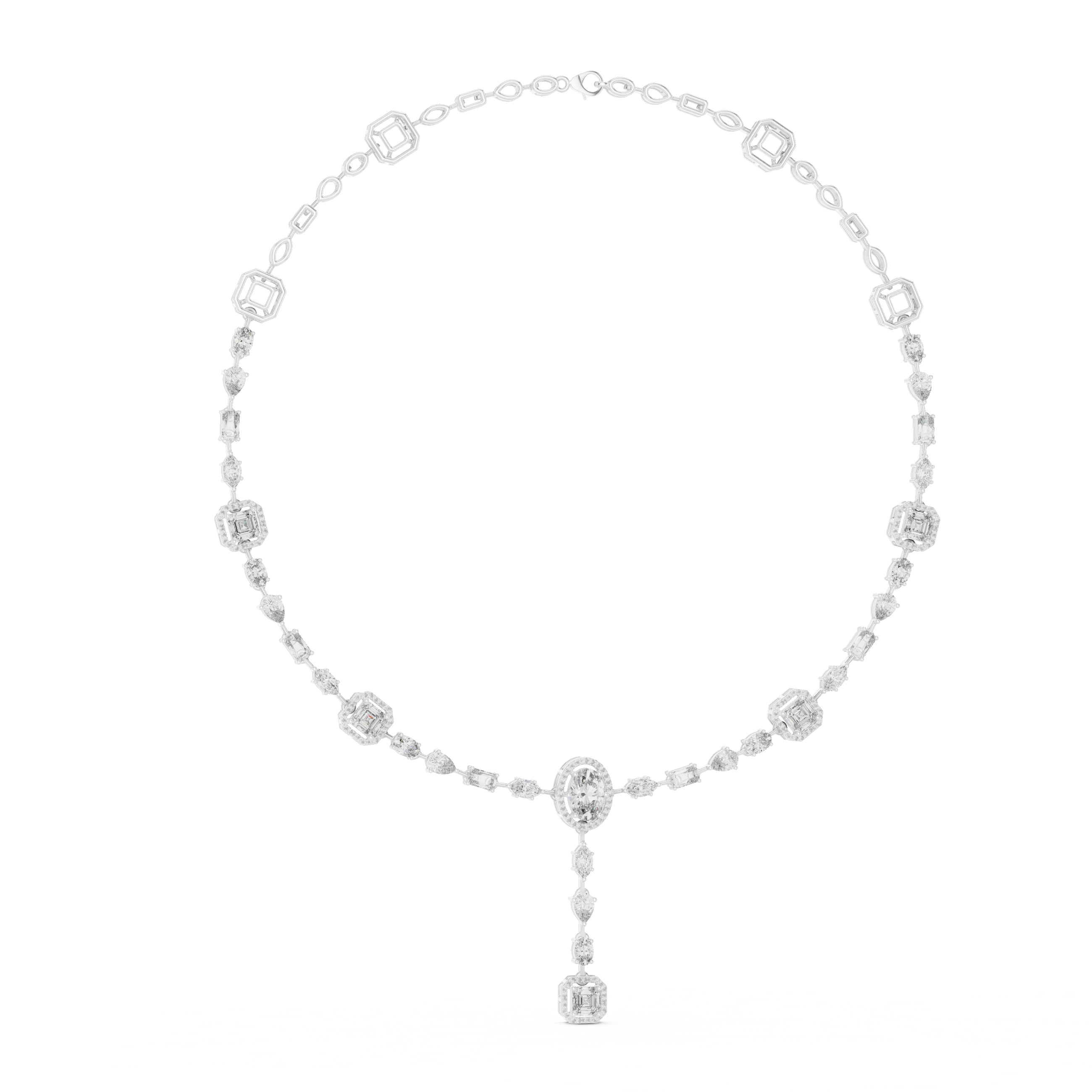 Women’s Luxury Vintage Diamond Necklace with Geometric Details and Elegant Drop Pendant