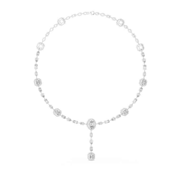 Women’s Luxury Vintage Diamond Necklace with Geometric Details and Elegant Drop Pendant