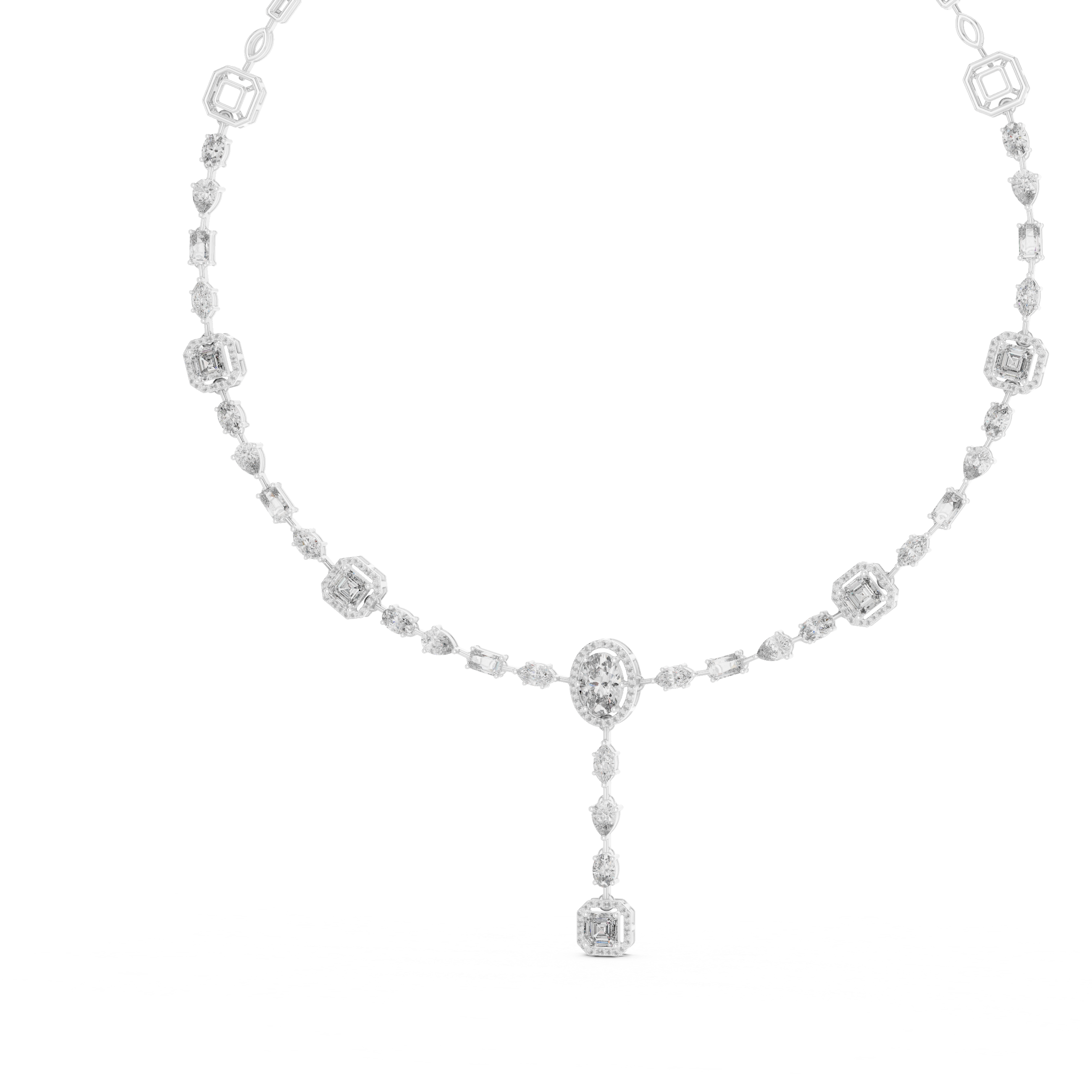 Women’s Luxury Vintage Diamond Necklace with Geometric Details and Elegant Drop Pendant