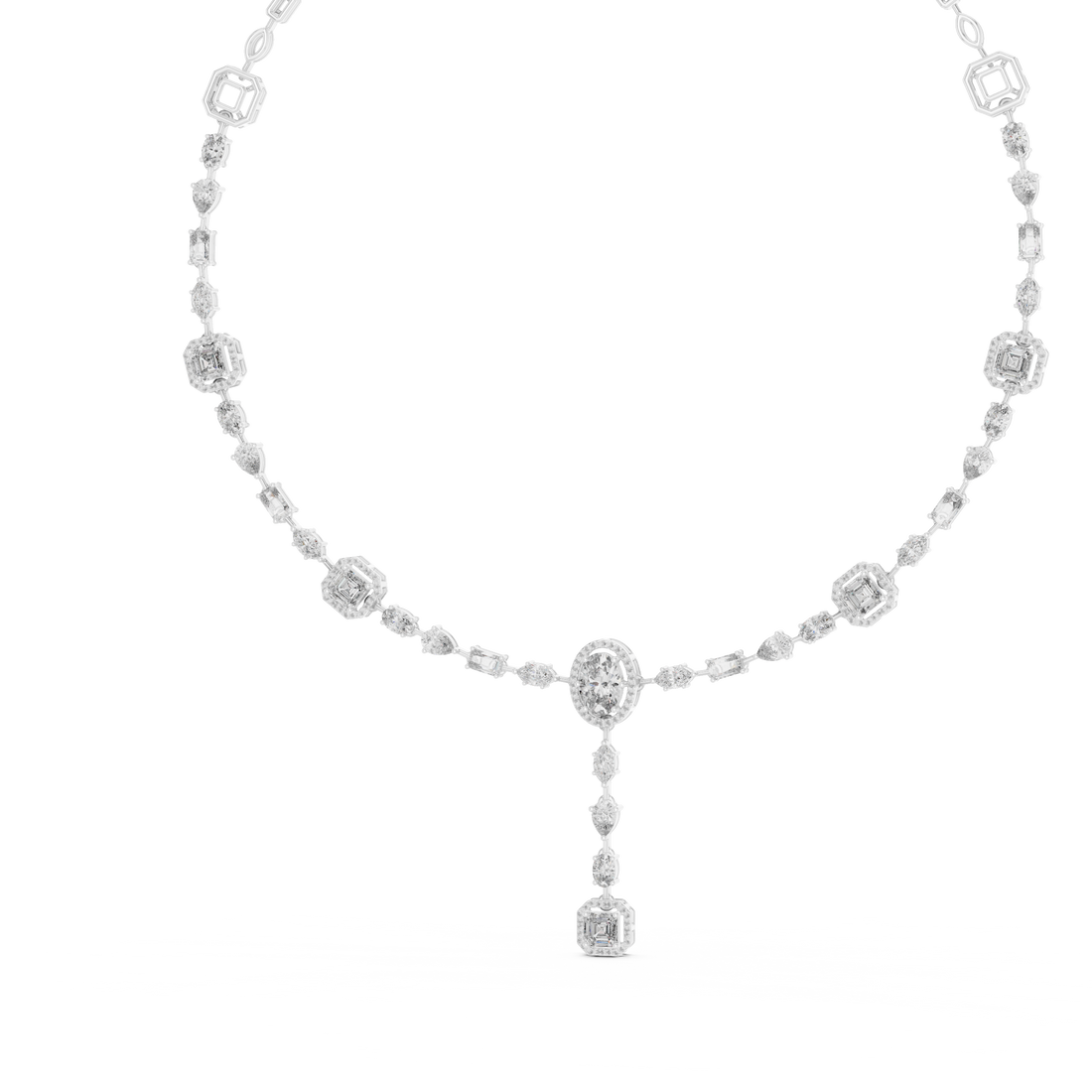 Women’s Luxury Vintage Diamond Necklace with Geometric Details and Elegant Drop Pendant