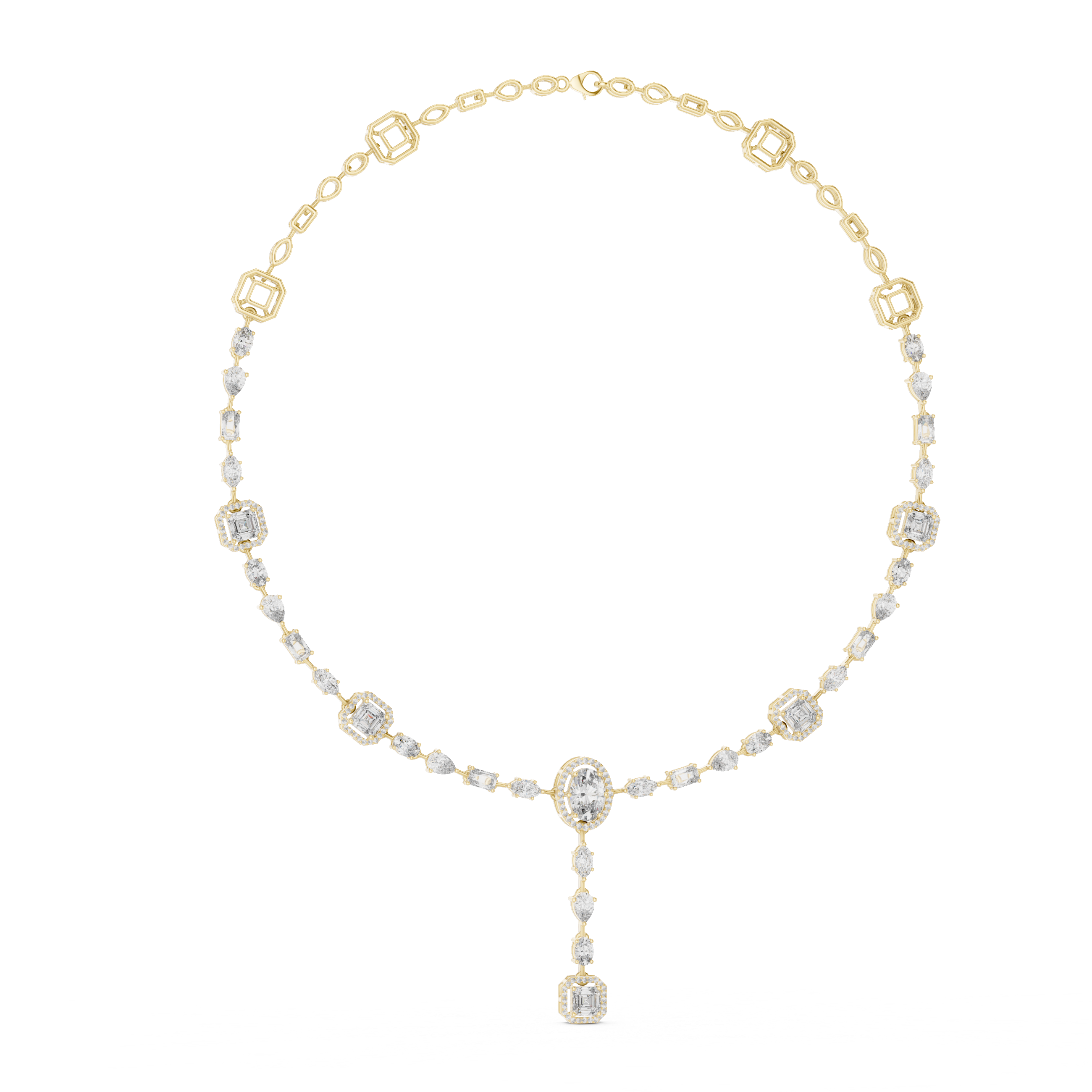 Women’s Luxury Vintage Diamond Necklace with Geometric Details and Elegant Drop Pendant