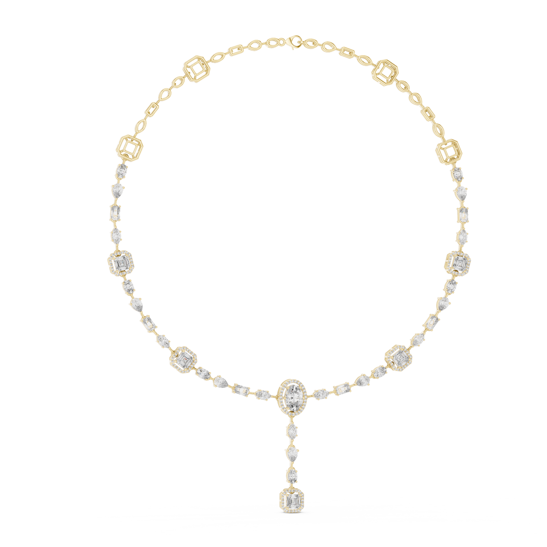 Women’s Luxury Vintage Diamond Necklace with Geometric Details and Elegant Drop Pendant
