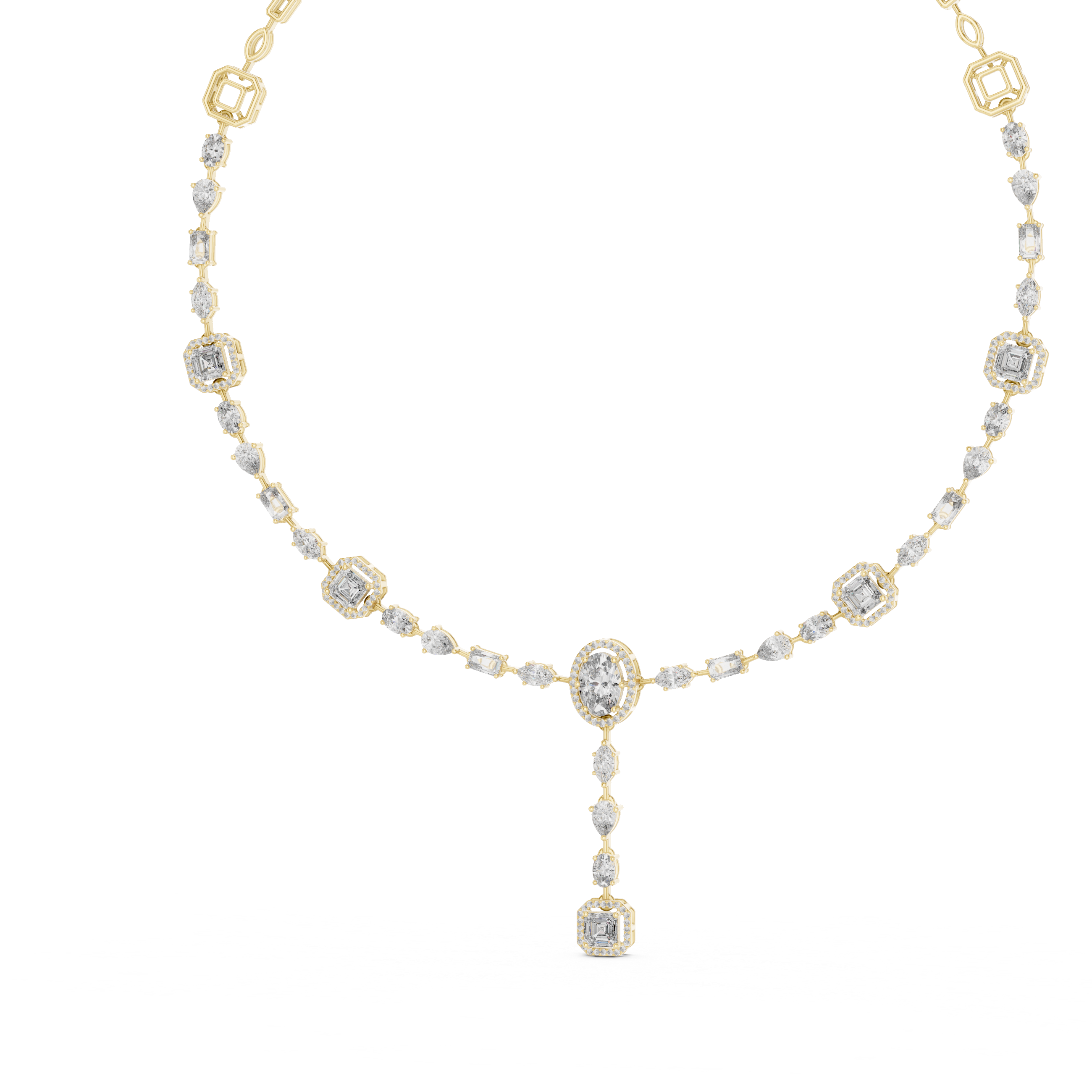 Women’s Luxury Vintage Diamond Necklace with Geometric Details and Elegant Drop Pendant