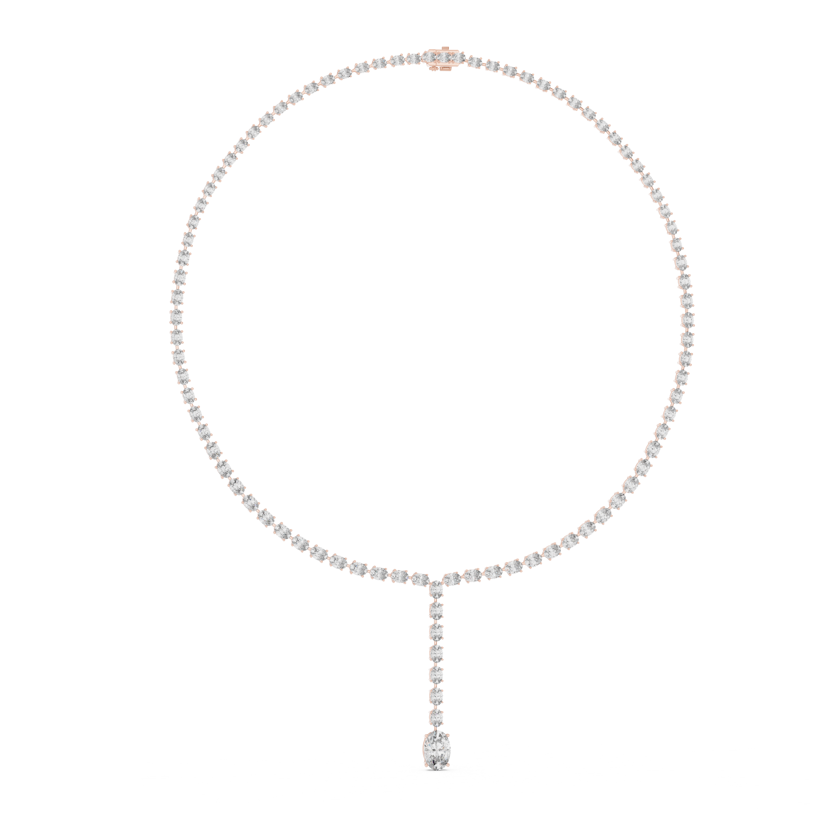 Luxury Rose Gold Diamond Necklace with Oval Cut Dangling Pendant Statement Jewelry