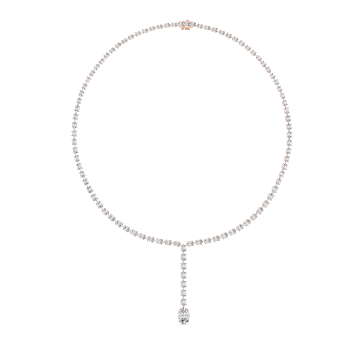 Luxury Rose Gold Diamond Necklace with Oval Cut Dangling Pendant Statement Jewelry